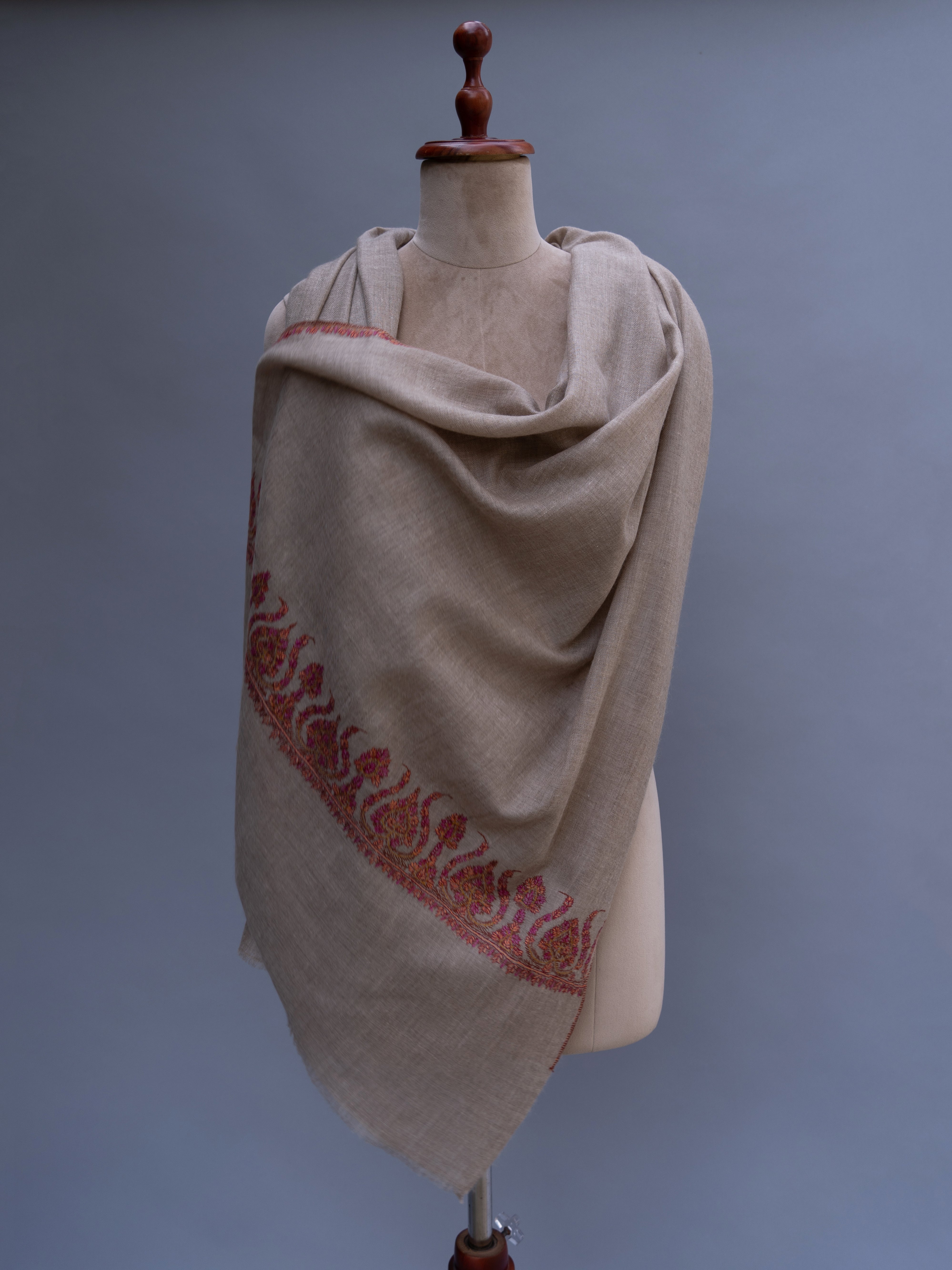 Grey Embroidered Evening Wear Cashmere Wrap