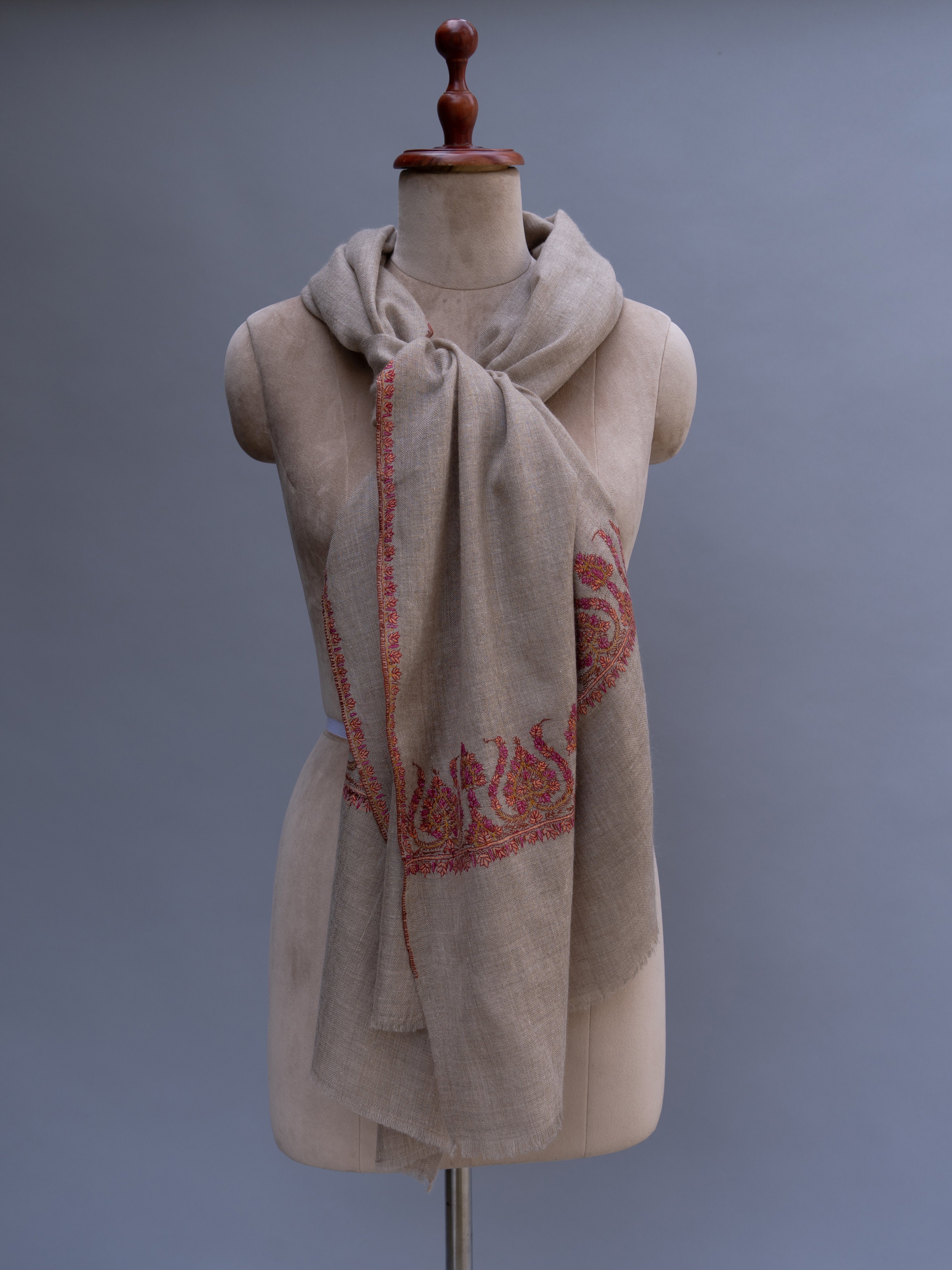 Grey Embroidered Evening Wear Cashmere Wrap