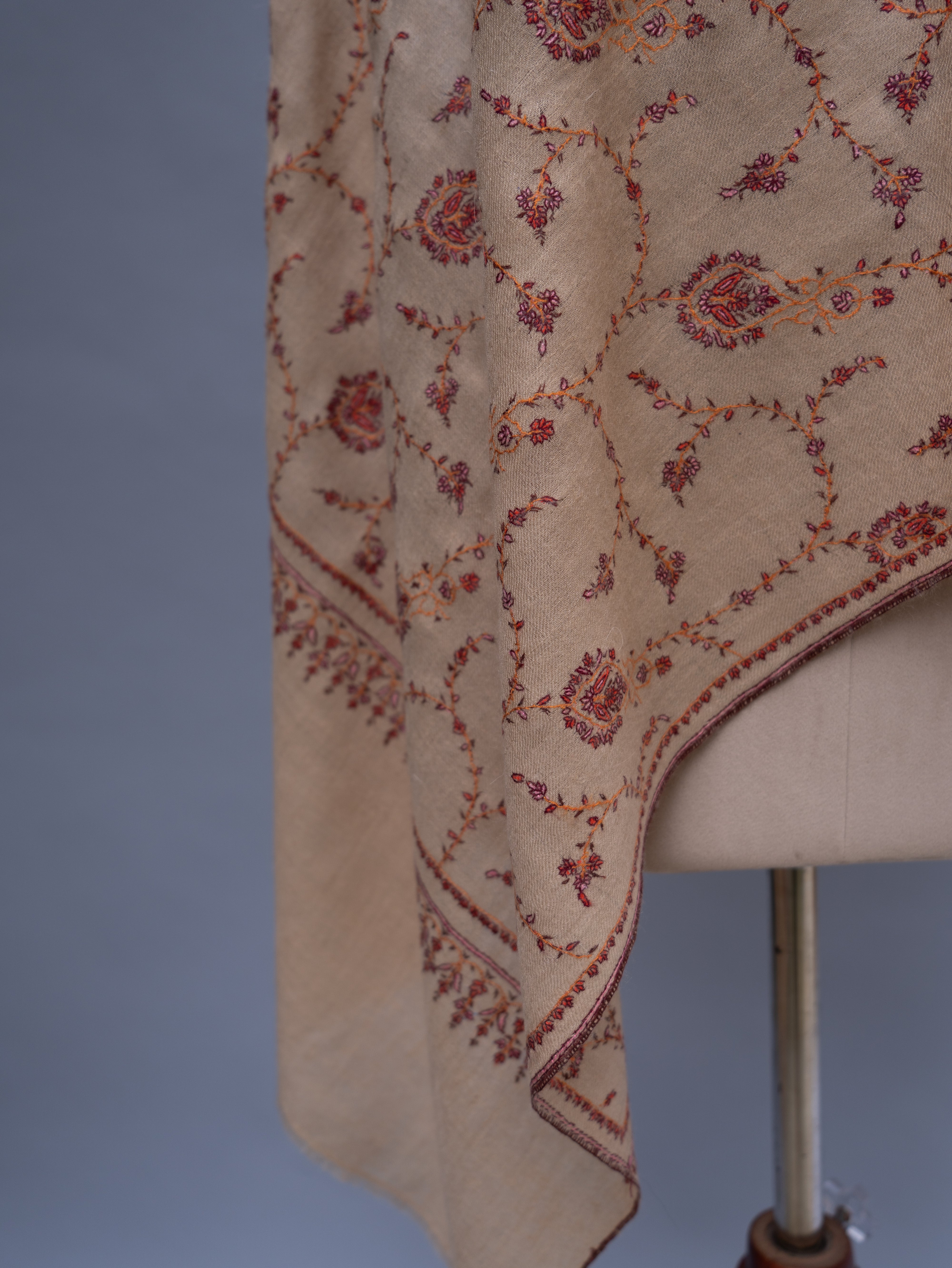 Cream Embroidered thin Cashmere Wrap