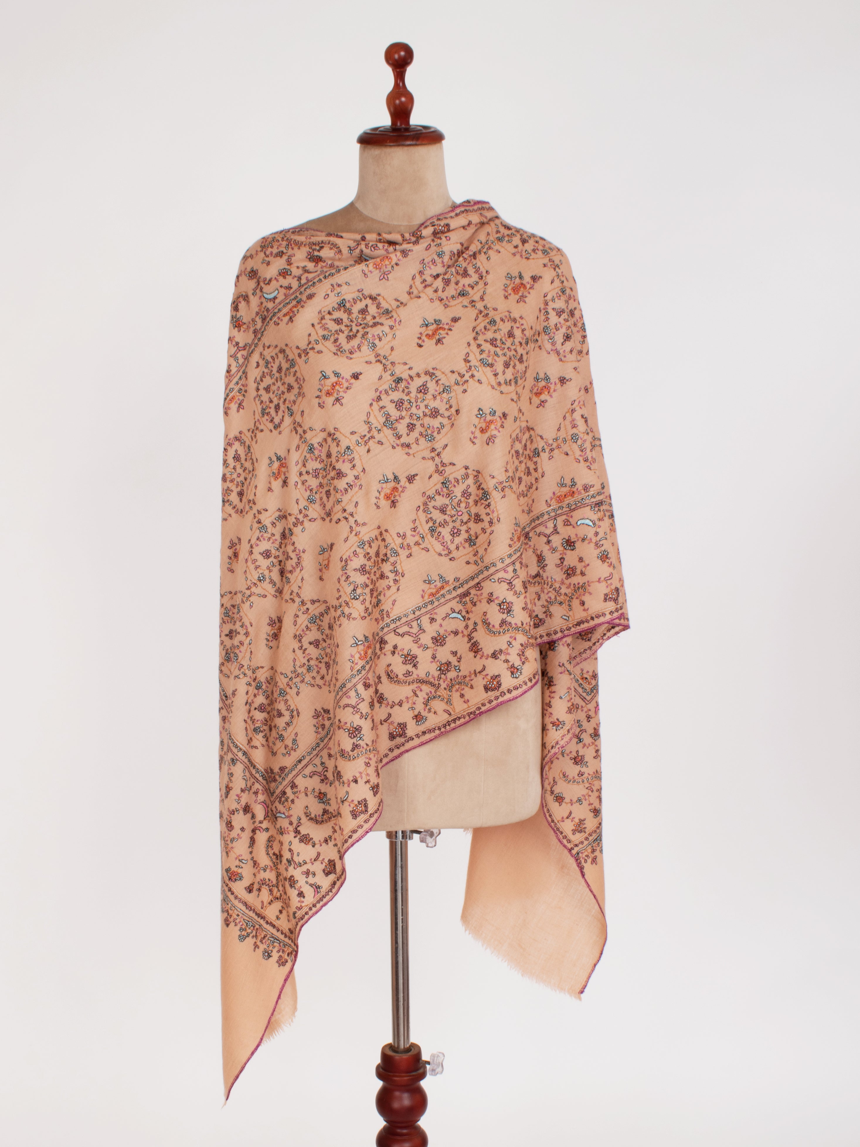 Light Peach Embroidered Cashmere Gift Scarf