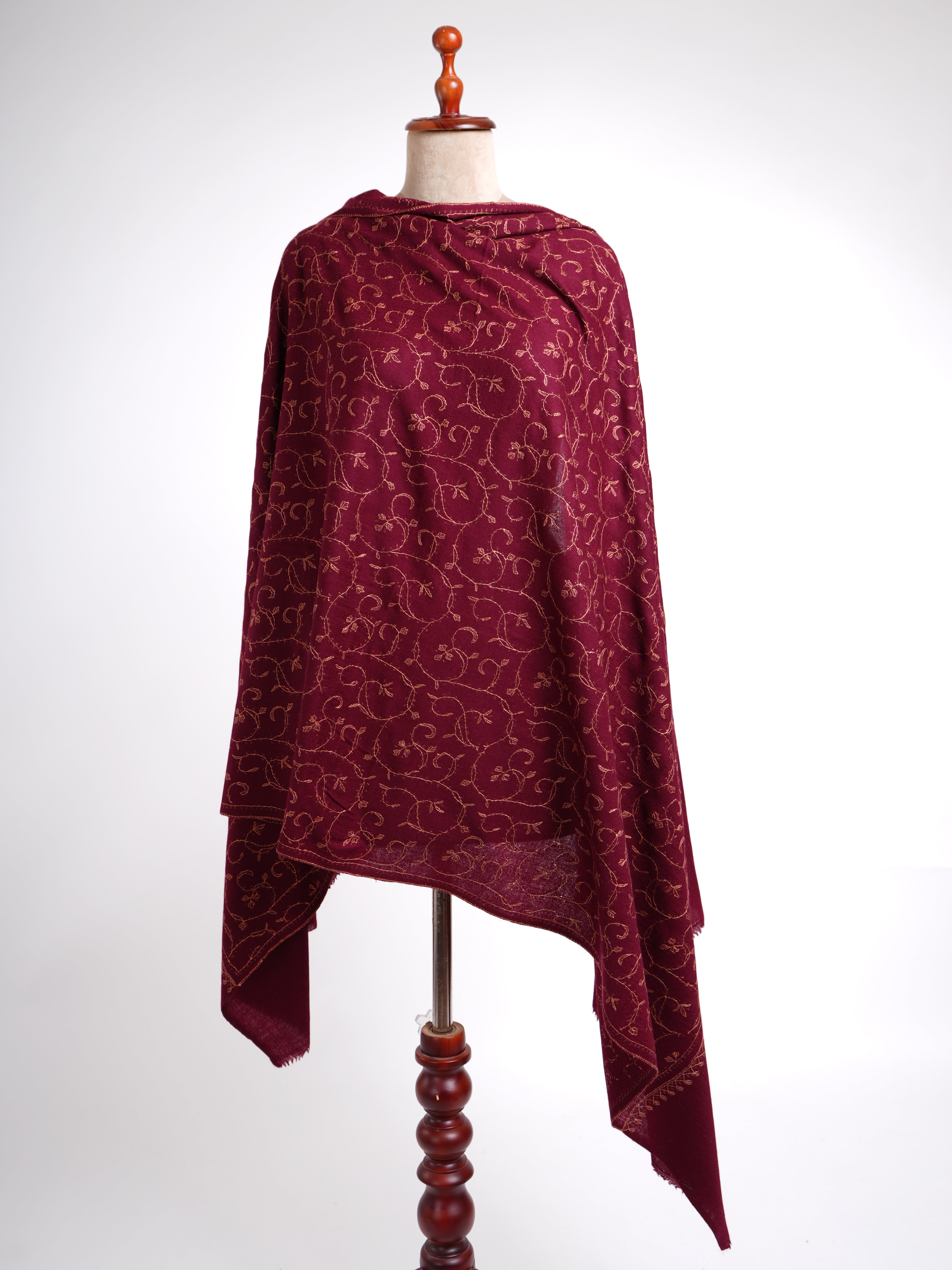 Wine Red Embroidered Boiled Wool Wrap