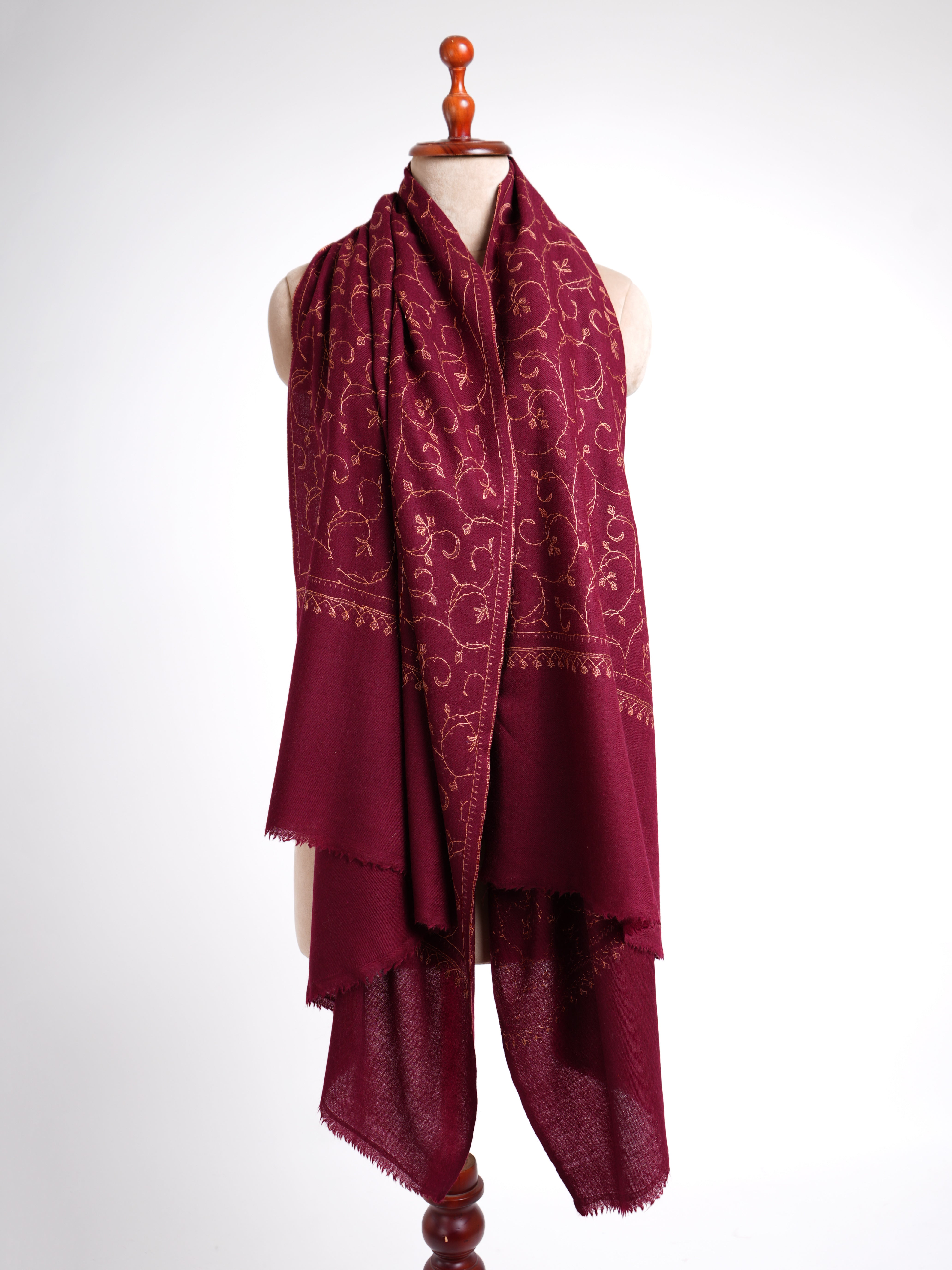 Wine Red Embroidered Boiled Wool Wrap