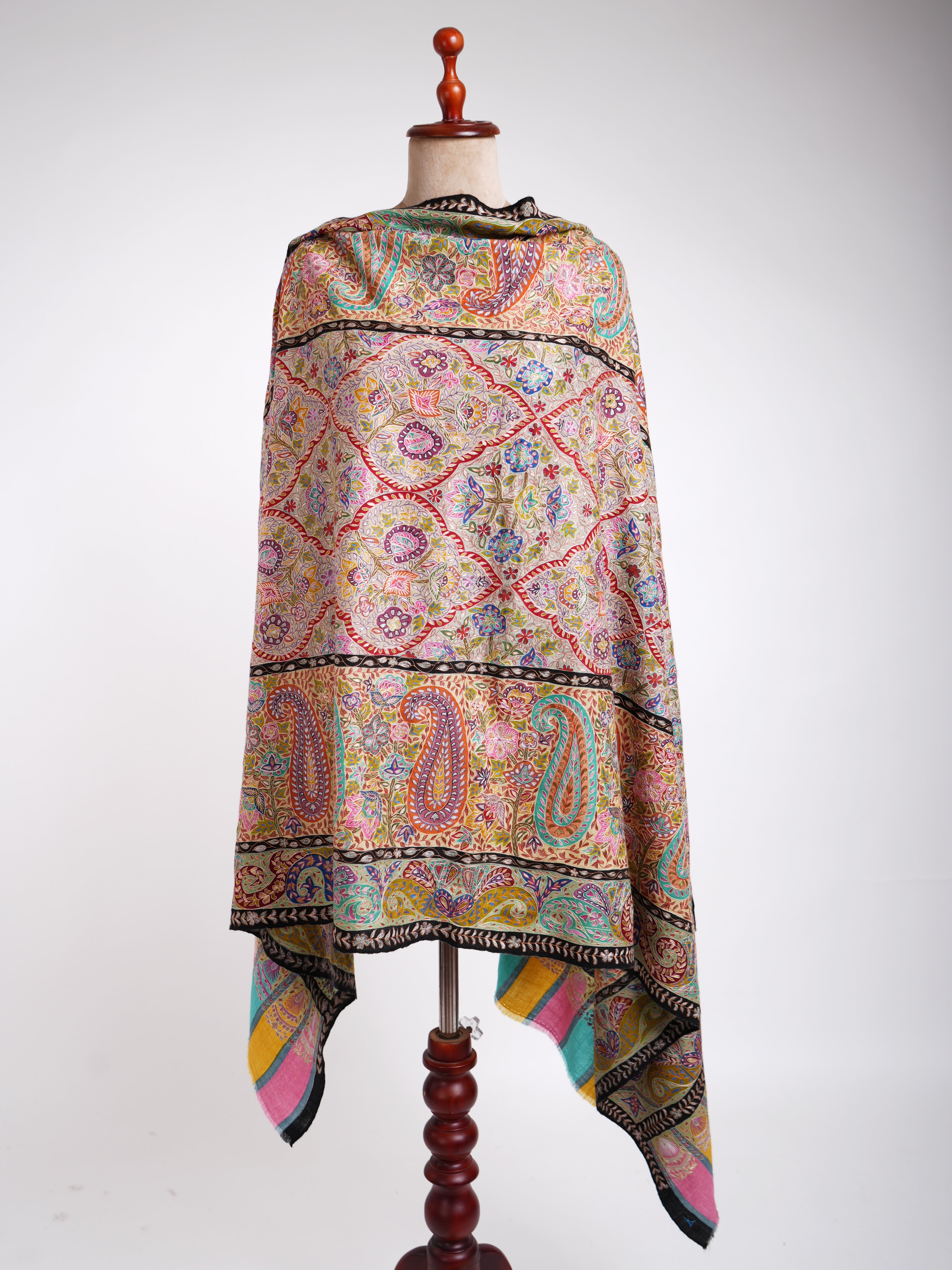 Hand Painted Fine Kalamkari Art Silk Pashmina Shawl