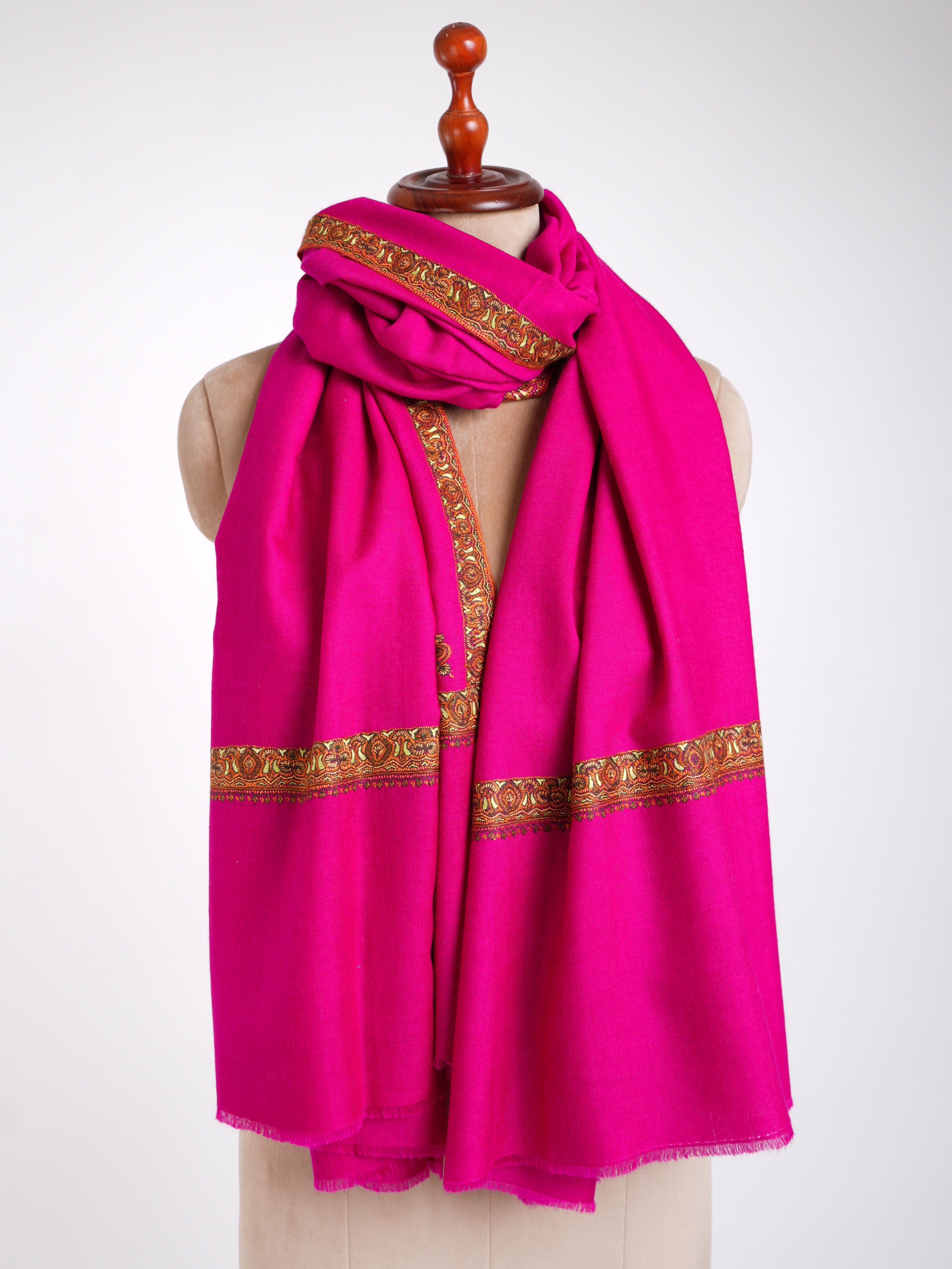 Châle Pashmina brodé à la main rose magenta