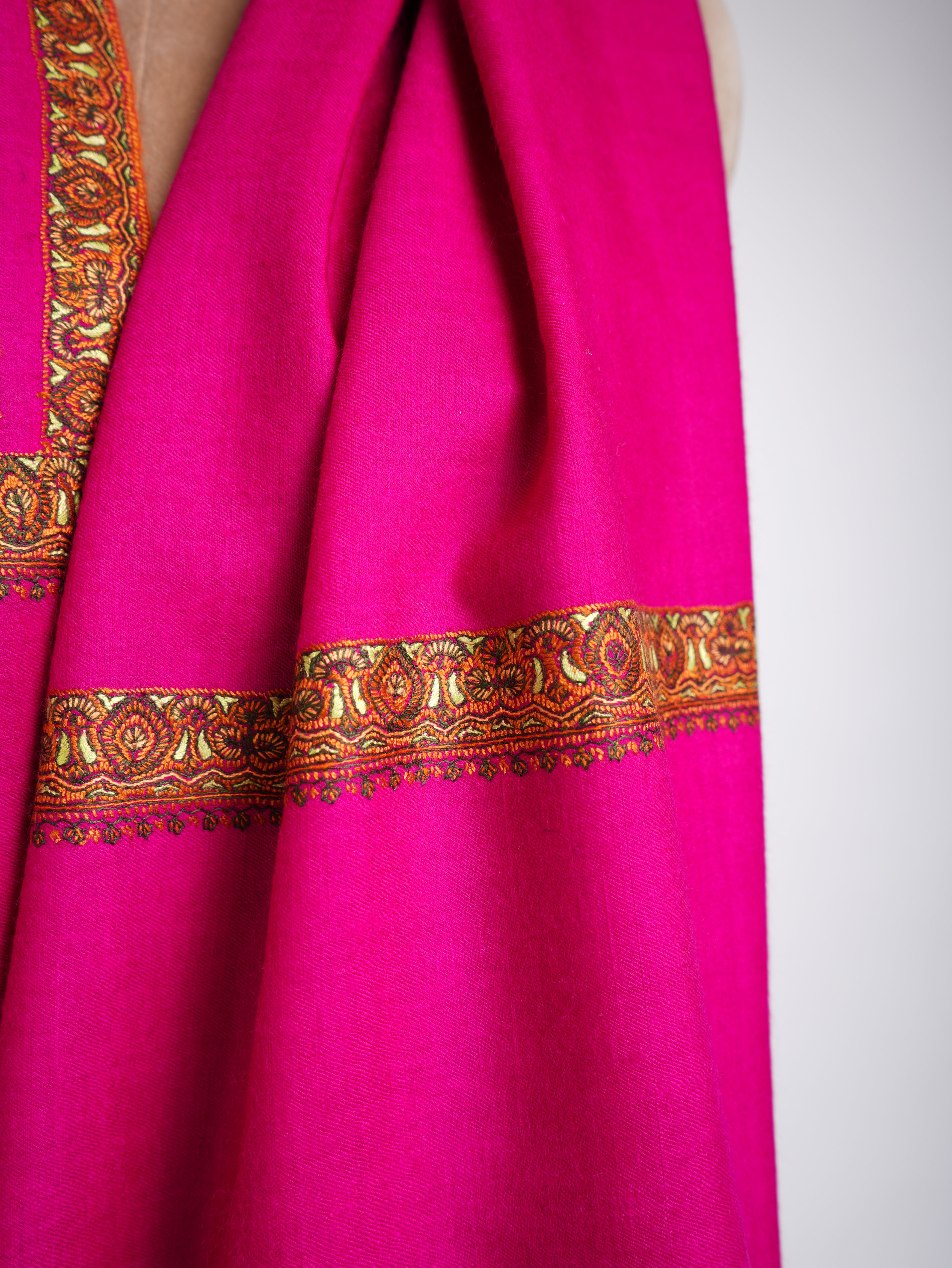 Magenta Pink Hand Embroidered Pashmina Shawl