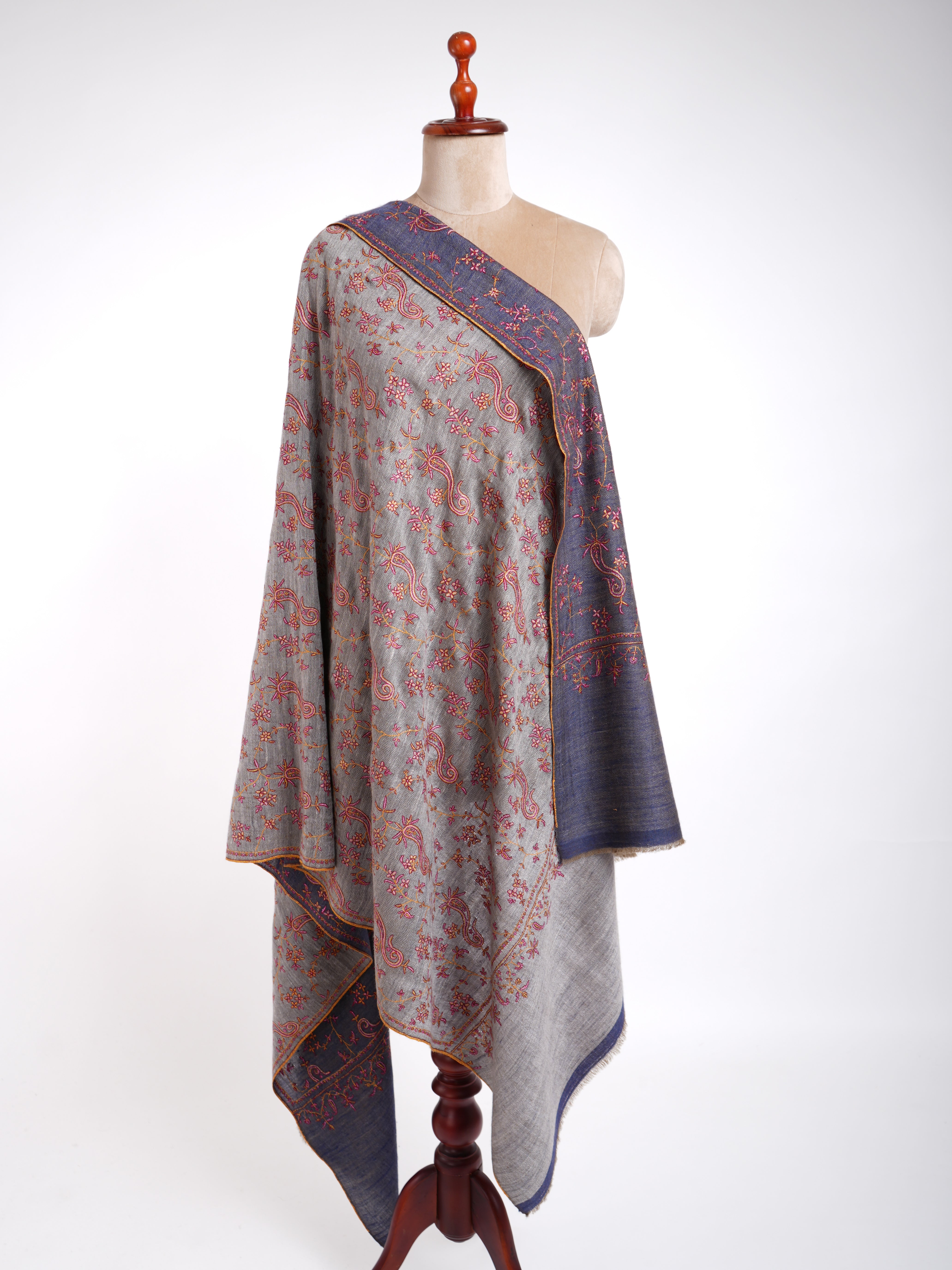 Dorukha Sozni Embroidered Pashmina Shawl Blue