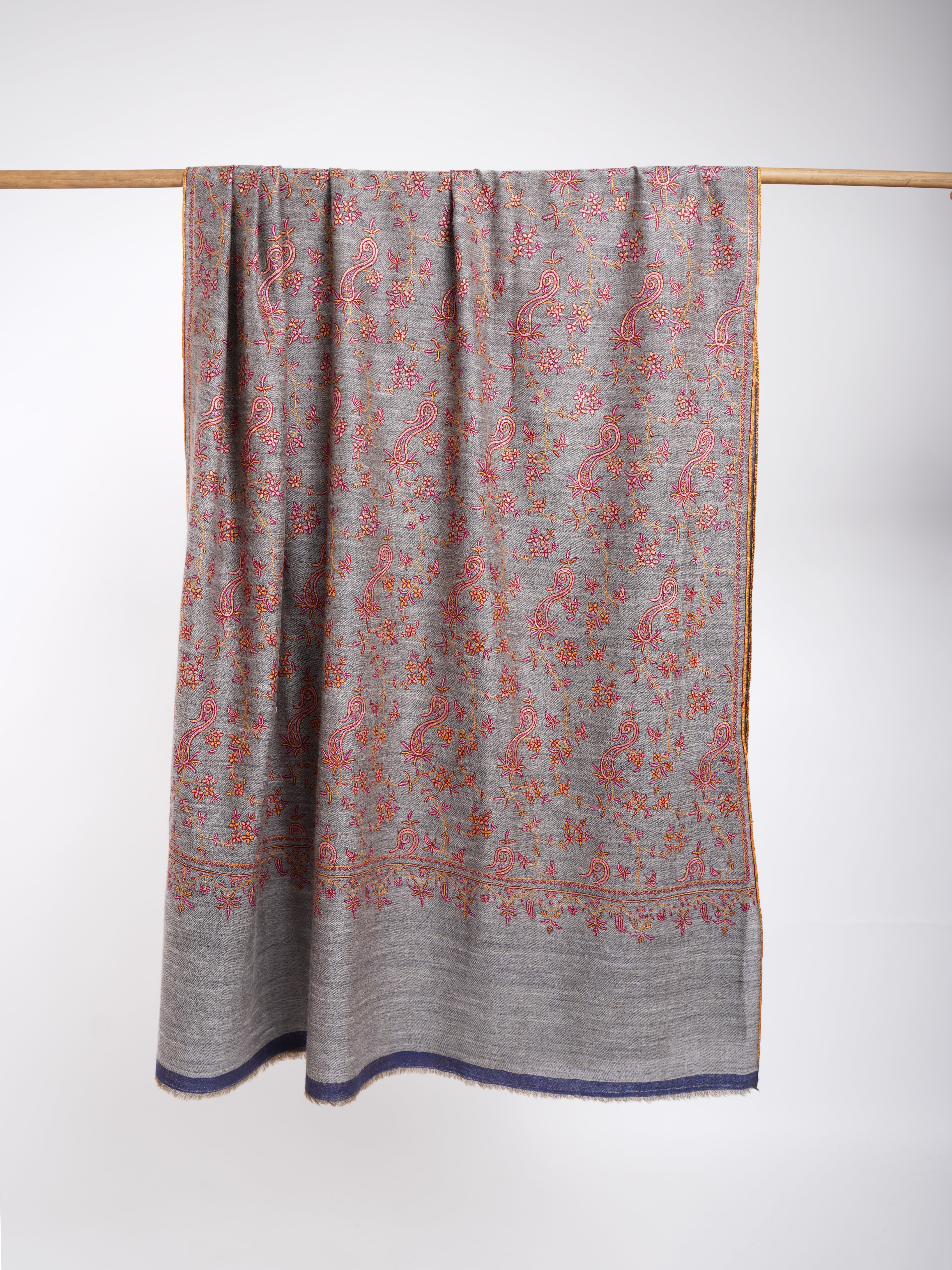 Dorukha Sozni Embroidered Pashmina Shawl Blue