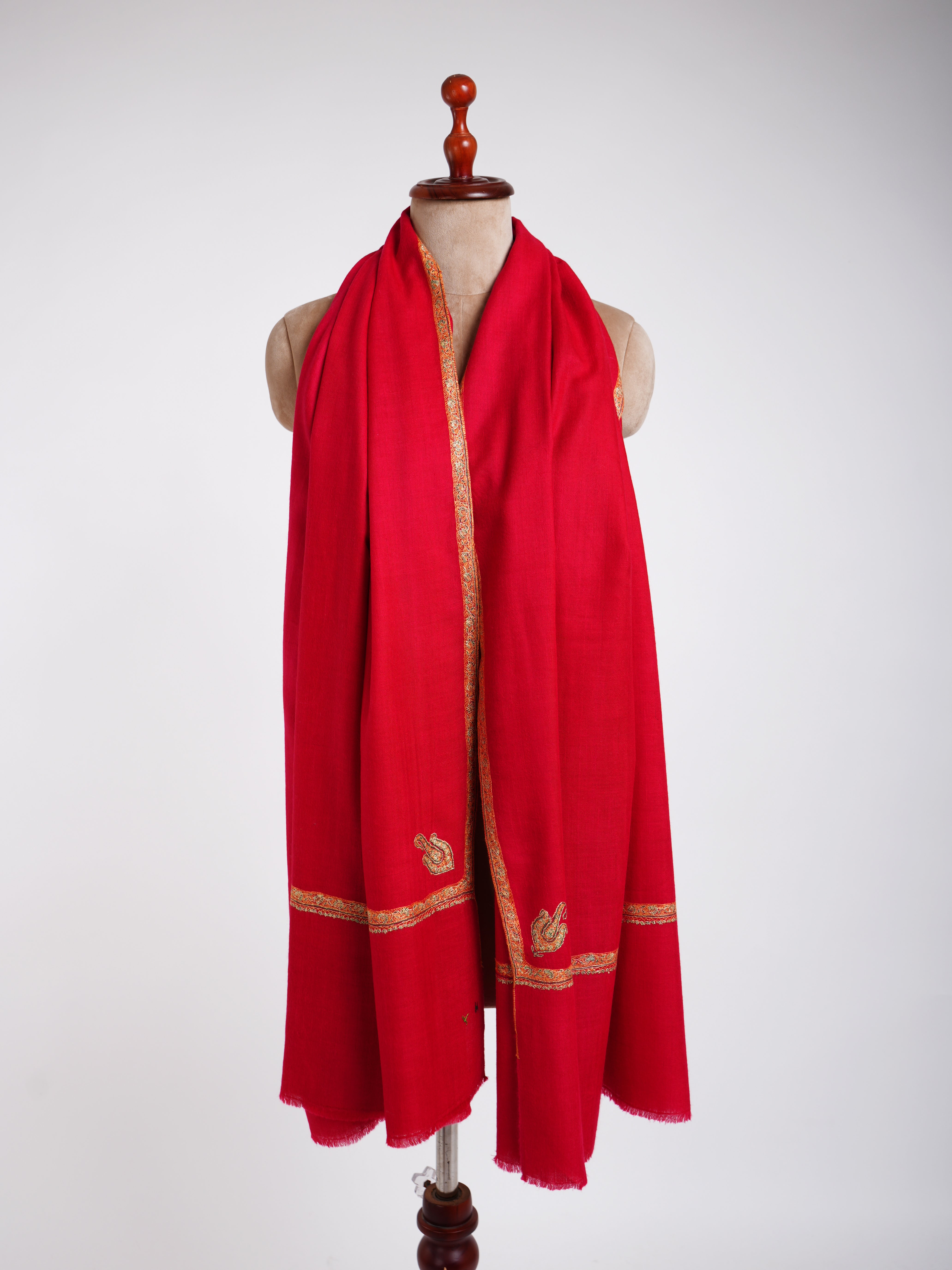 Baildar Corner Buteh Pure Pashmina Shawl Flame Scarlet