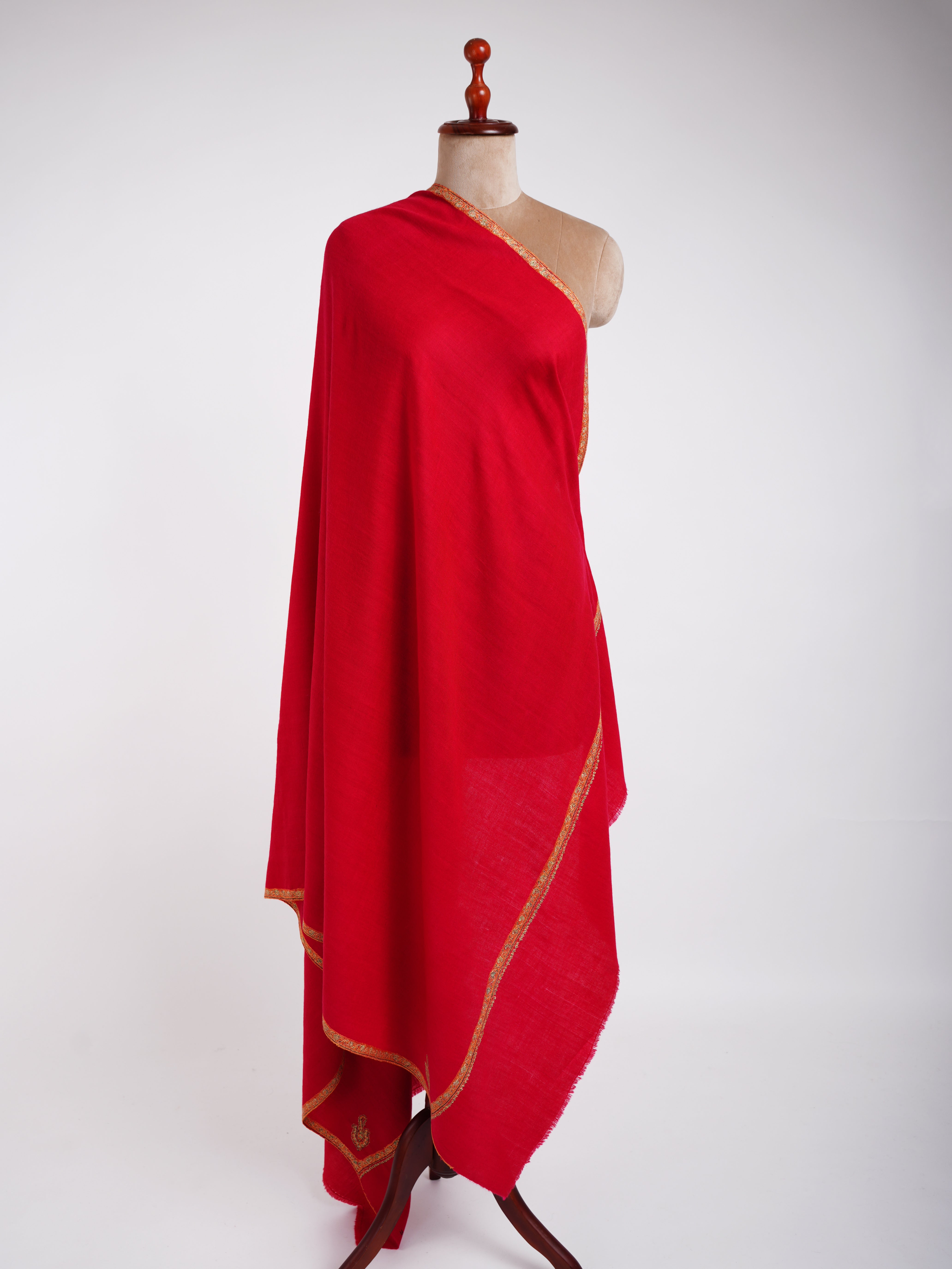 Baildar Corner Buteh Pure Pashmina Schal Flame Scarlet