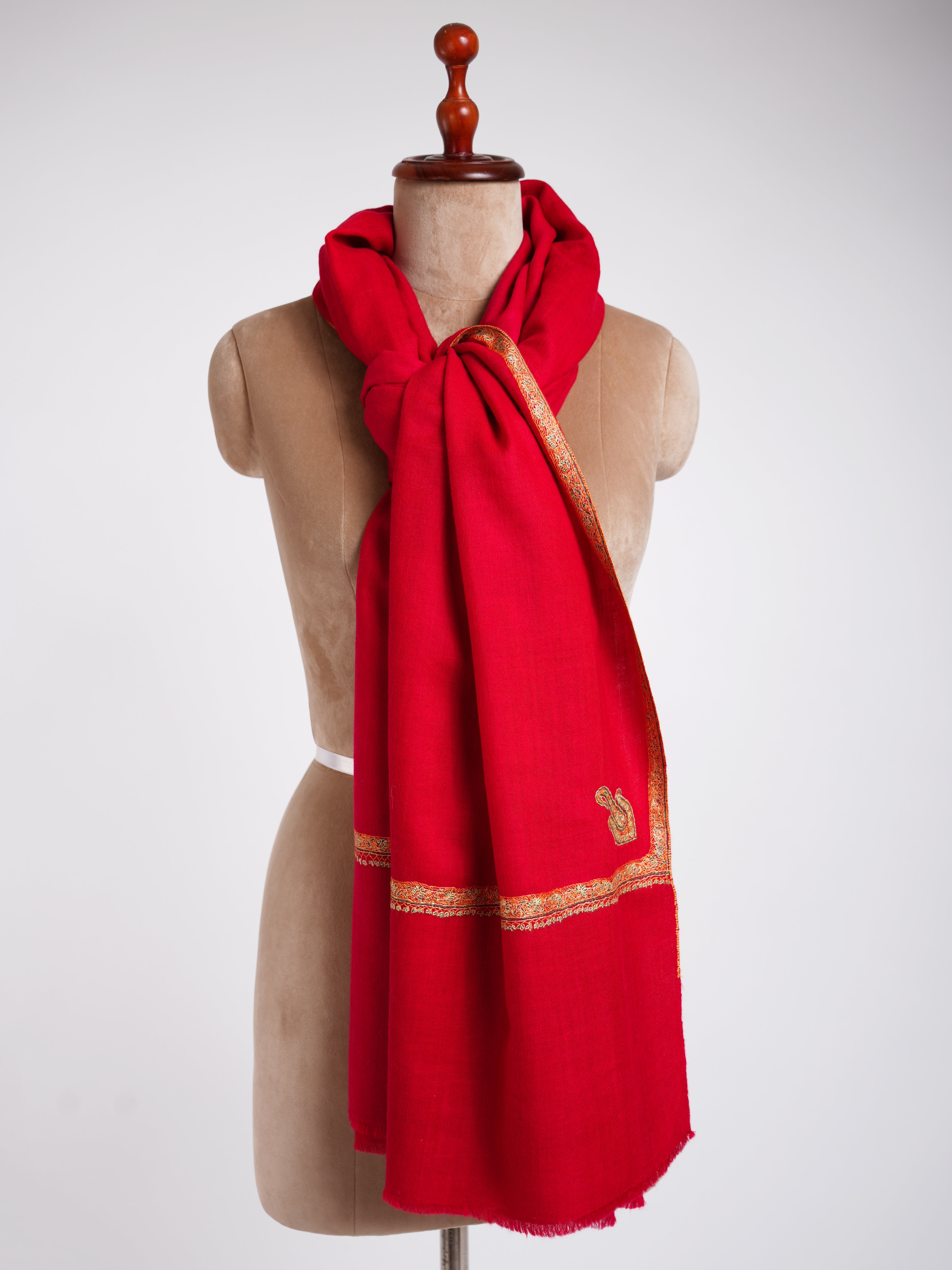 Baildar Corner Buteh Pure Pashmina Schal Flame Scarlet