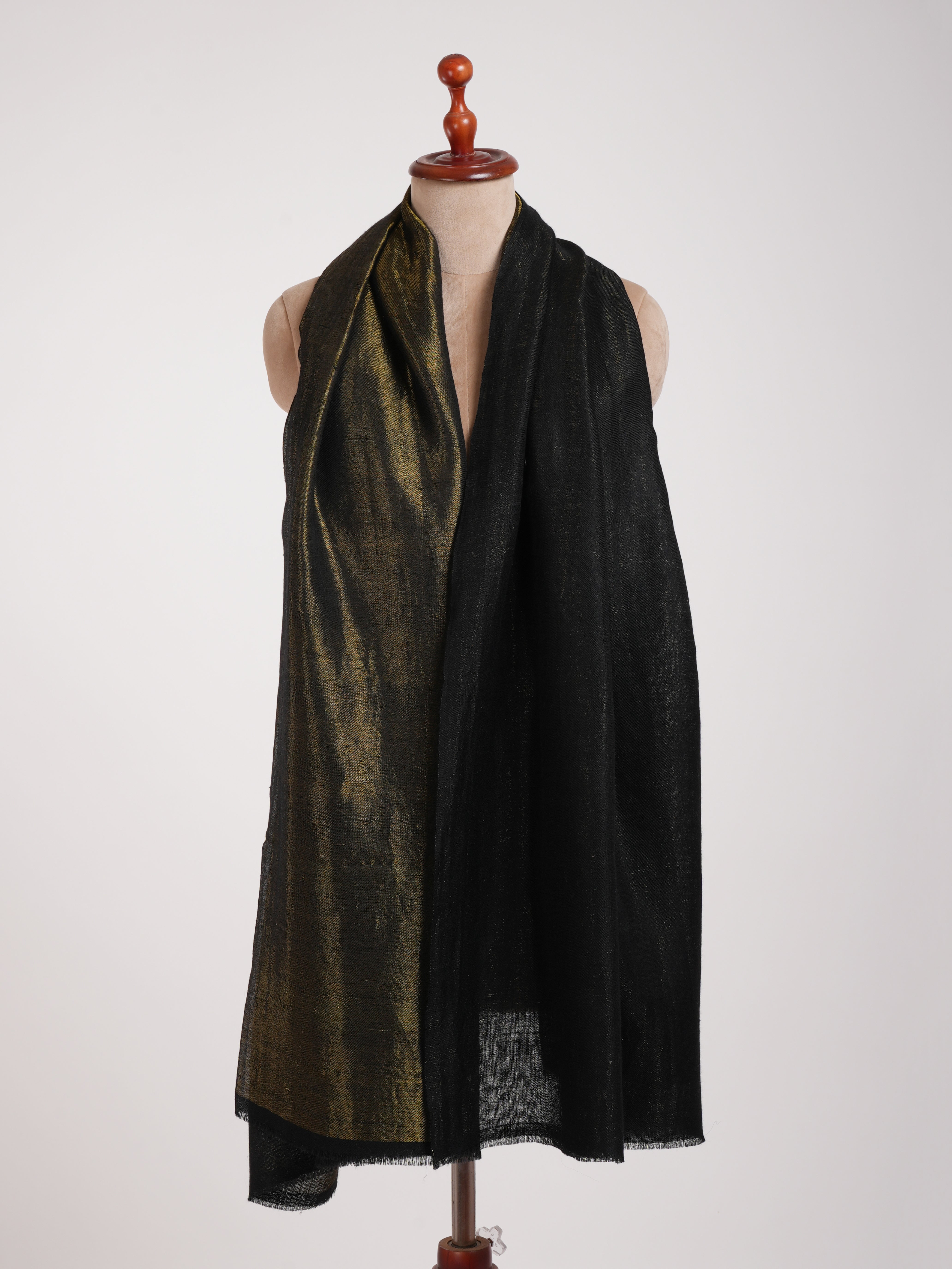 Black and Gold Handmade Pashmina Shawl With Zari