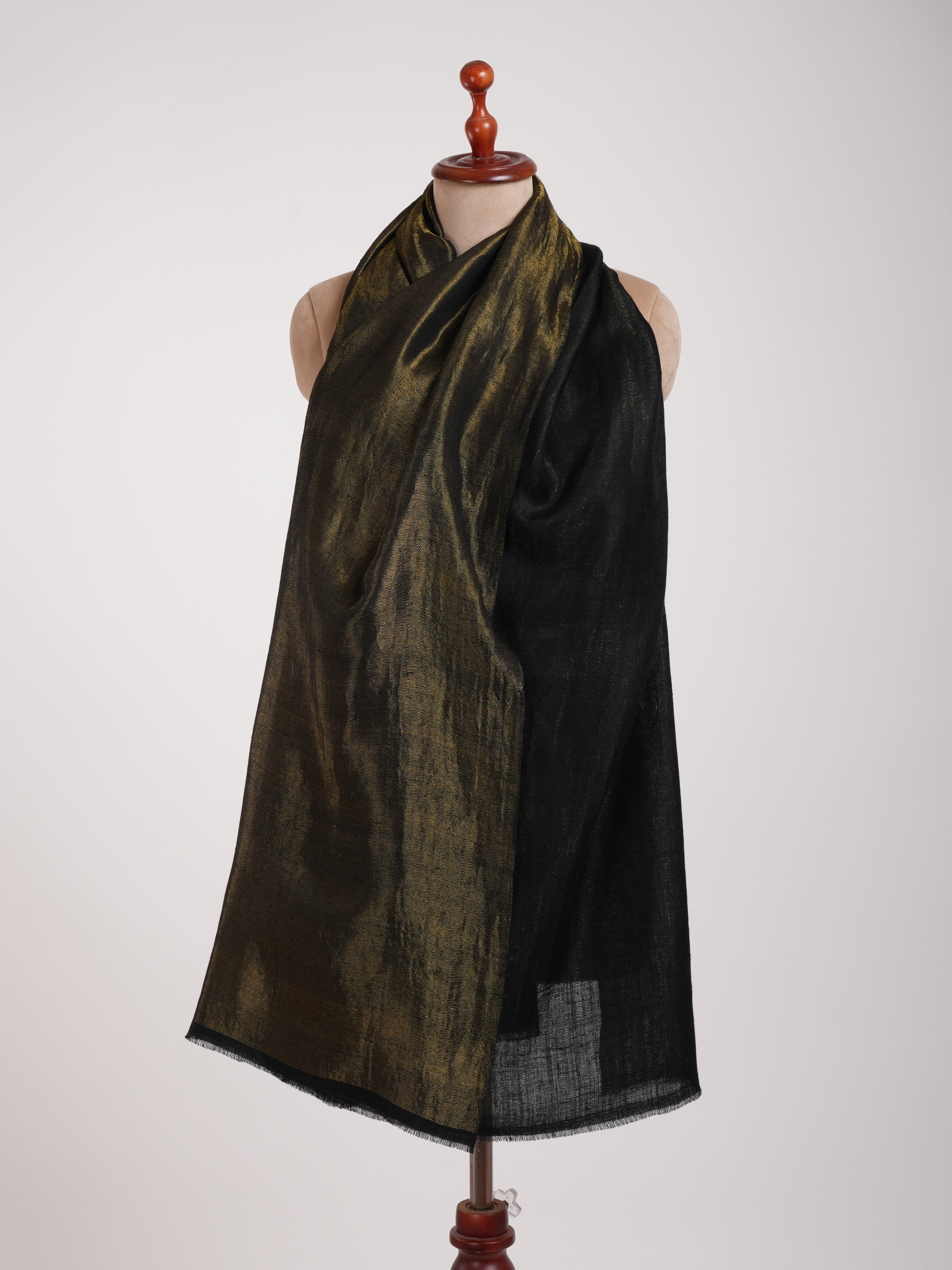 Black and Gold Handmade Pashmina Shawl With Zari