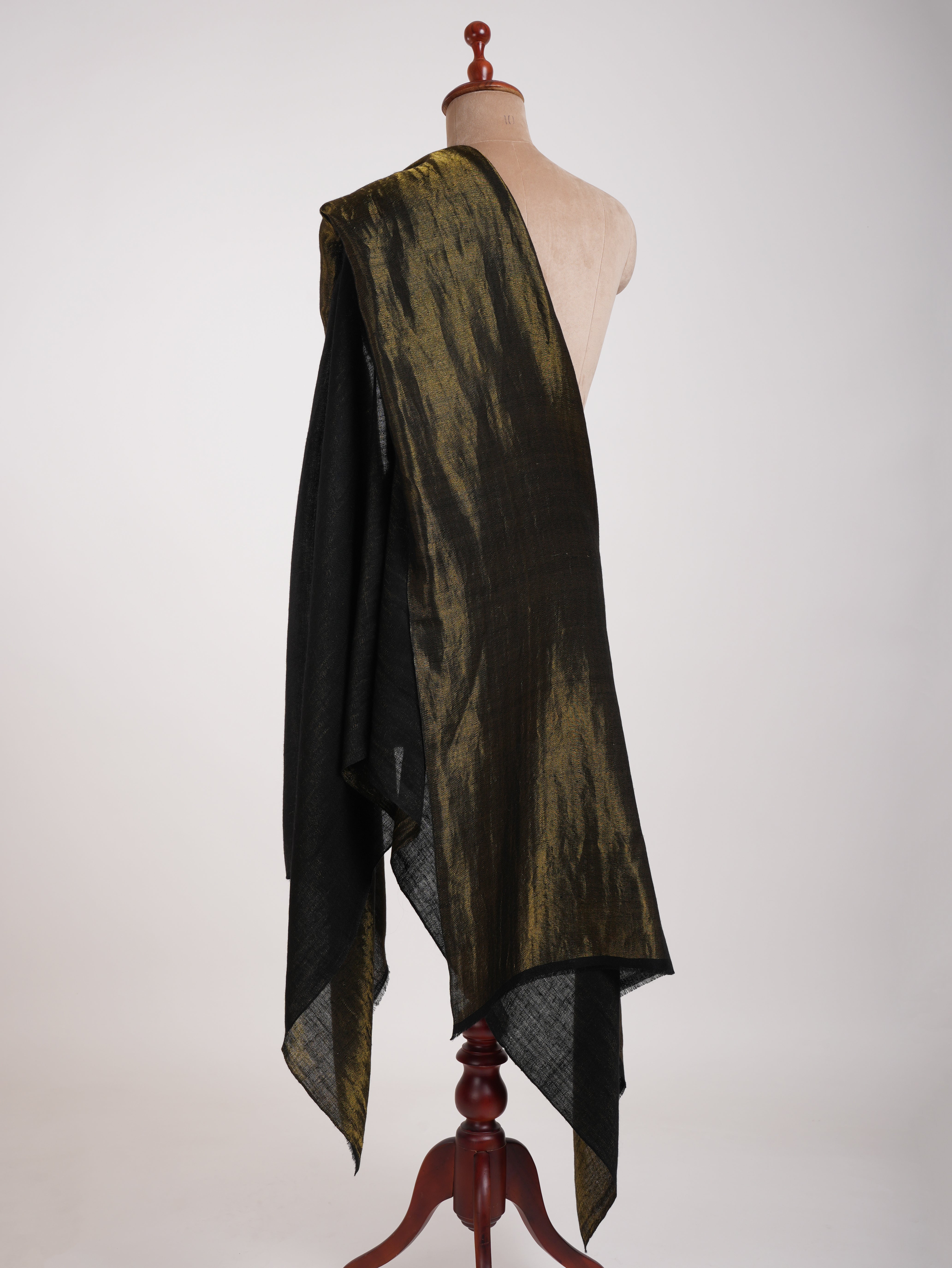 Black and Gold Handmade Pashmina Shawl With Zari