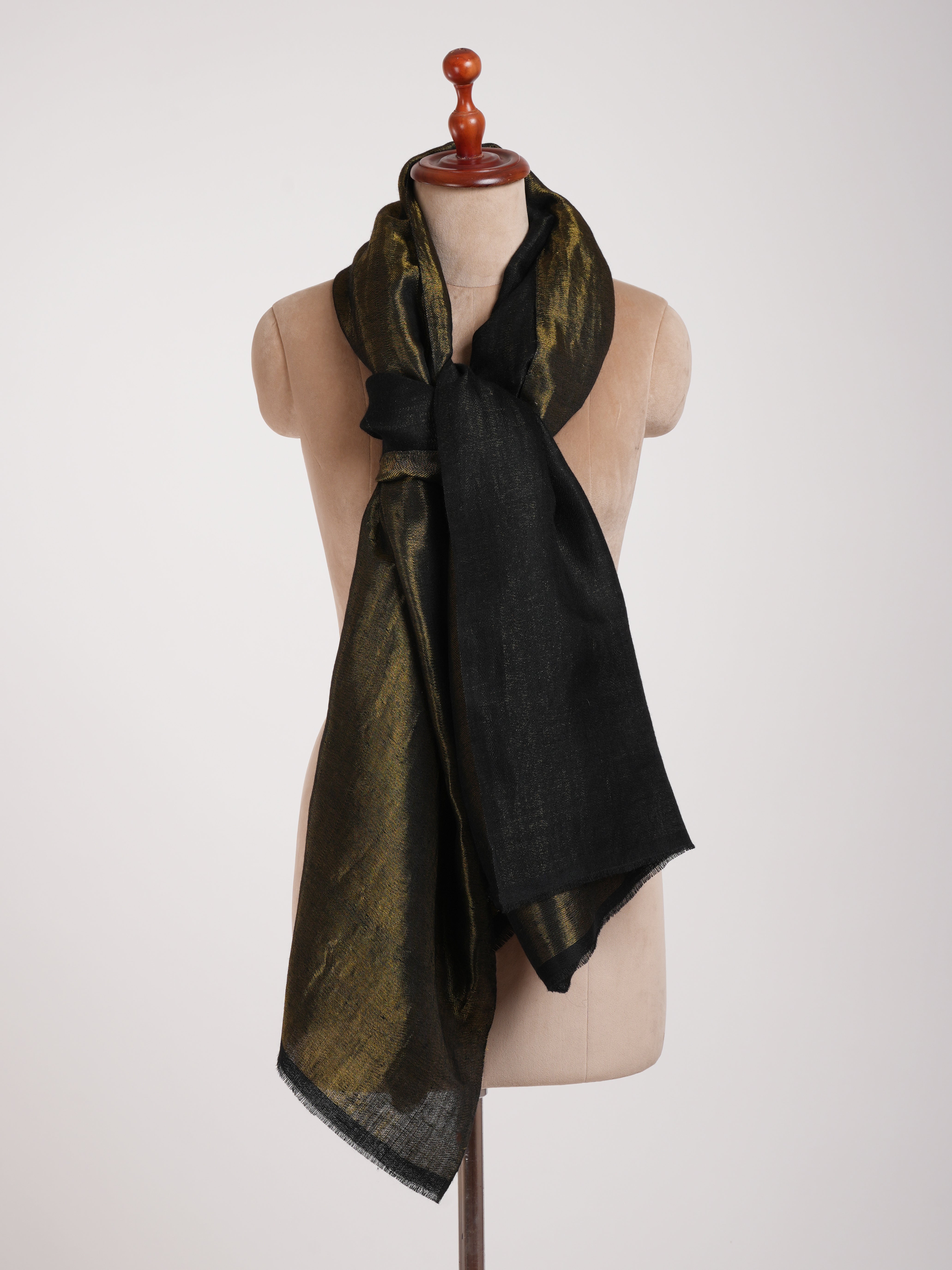 Black and Gold Handmade Pashmina Shawl With Zari