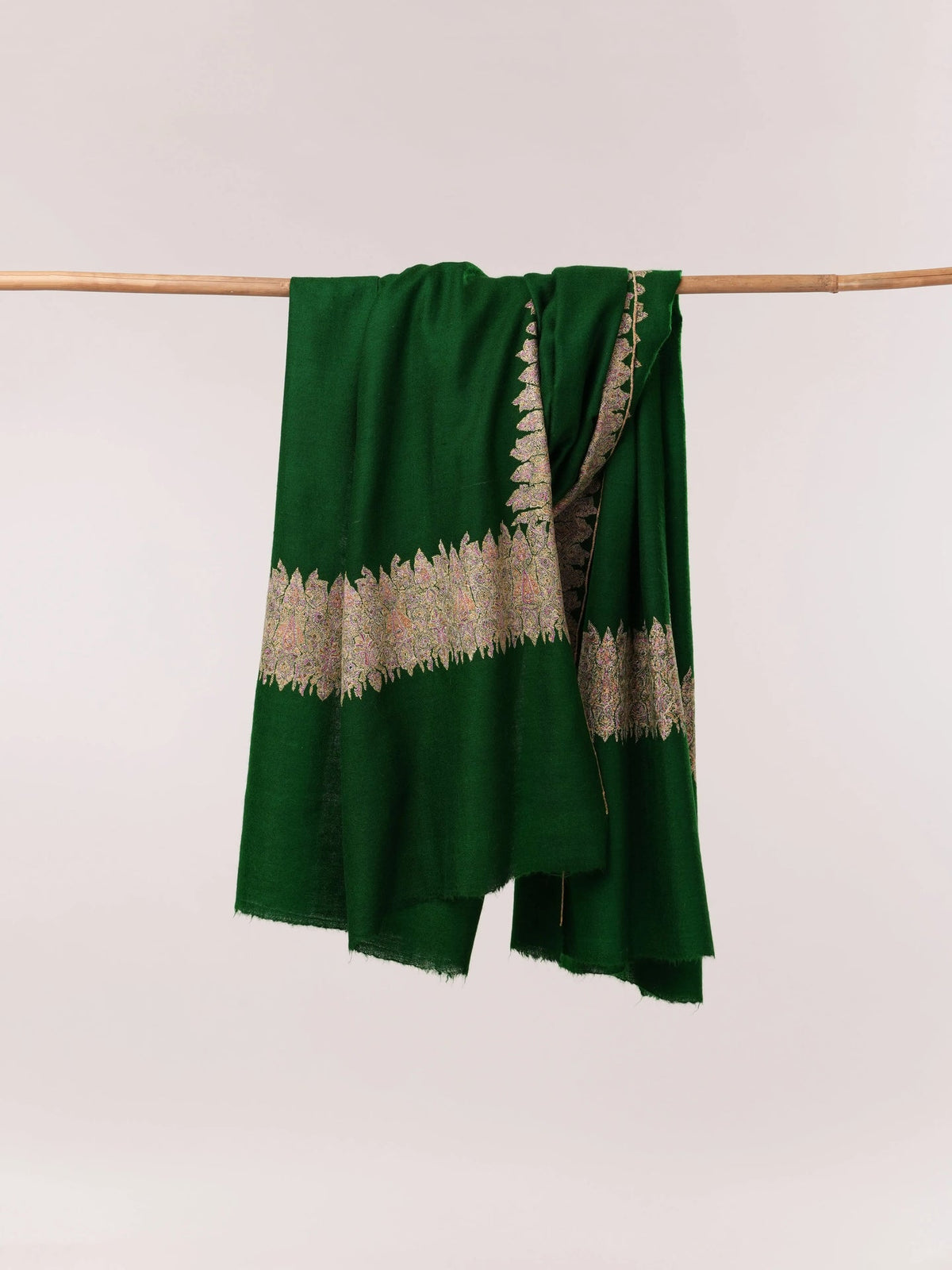 Emerald Green Handspun Daurdar Pure Pashmina Shawl Shahkaar.com