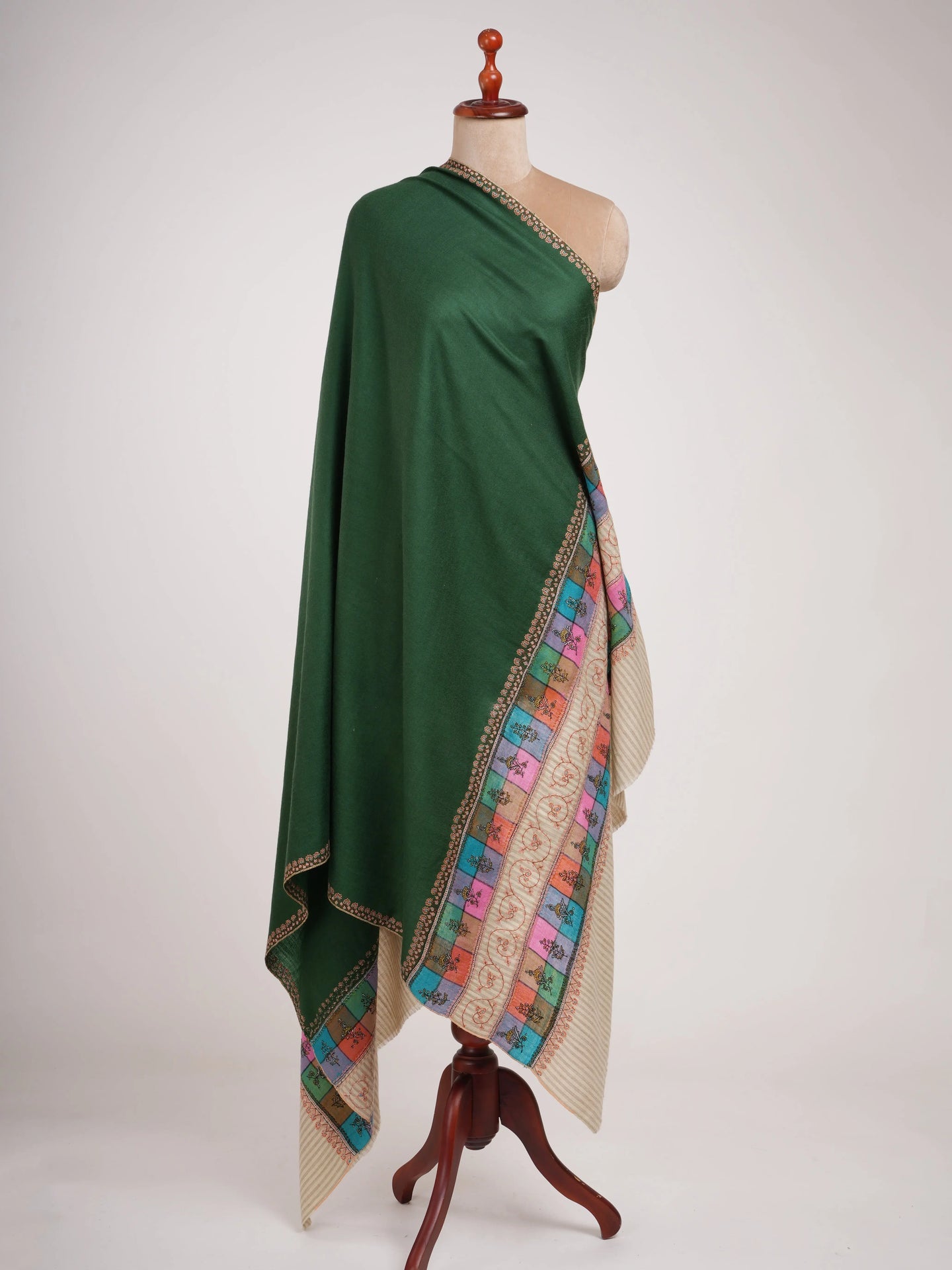 Emerald Green Pashmina Shawl with Contrasting Palla Shahkaar