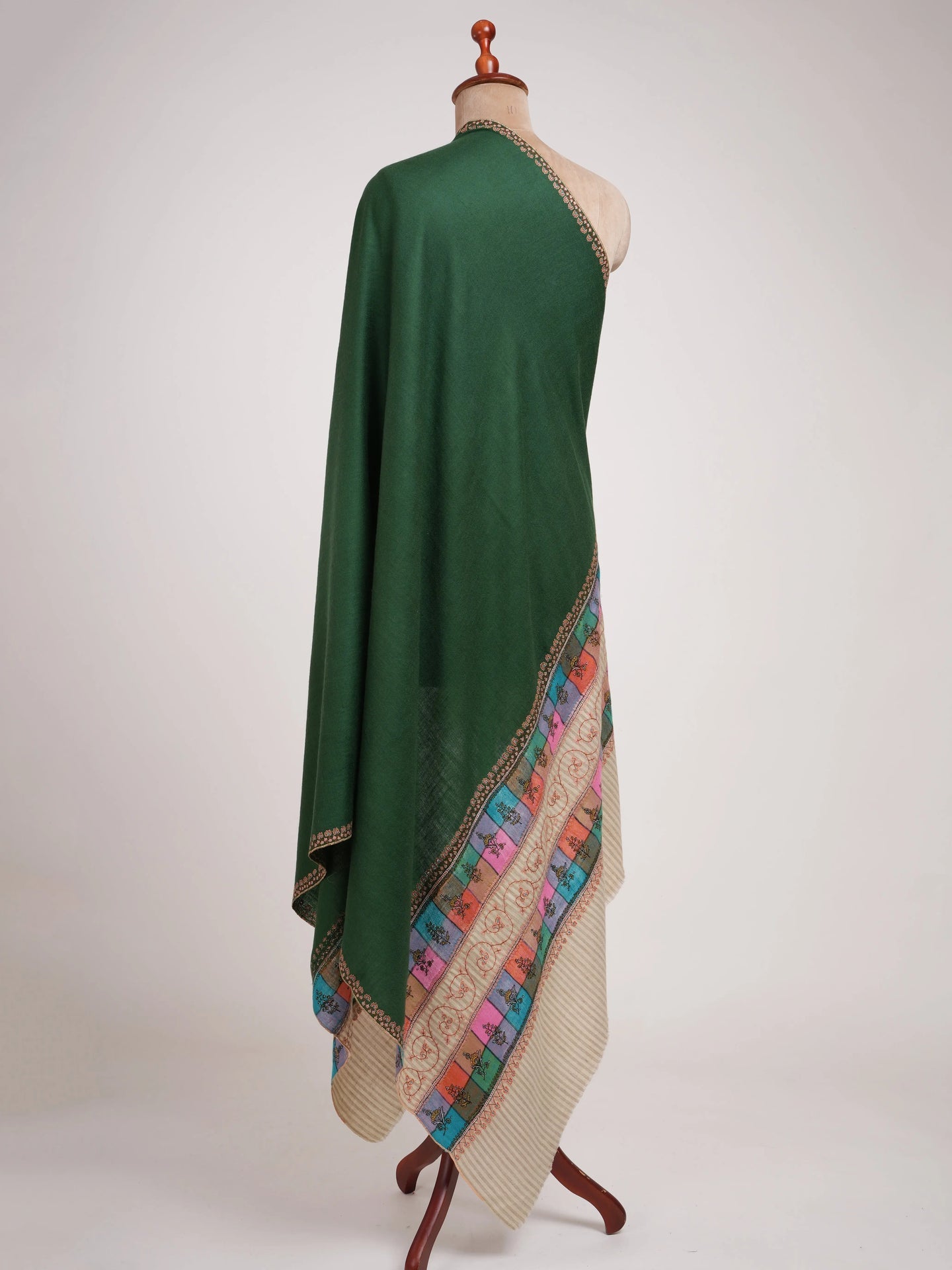 Emerald Green Pashmina Shawl with Contrasting Palla Shahkaar