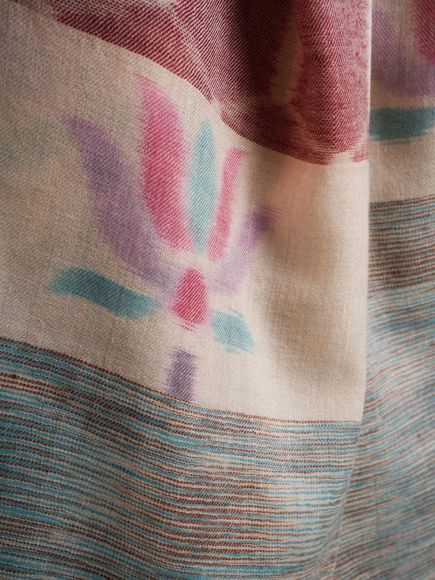 Floral Ikat Handwoven Featherlight Cashmere Scarf Shahkaar