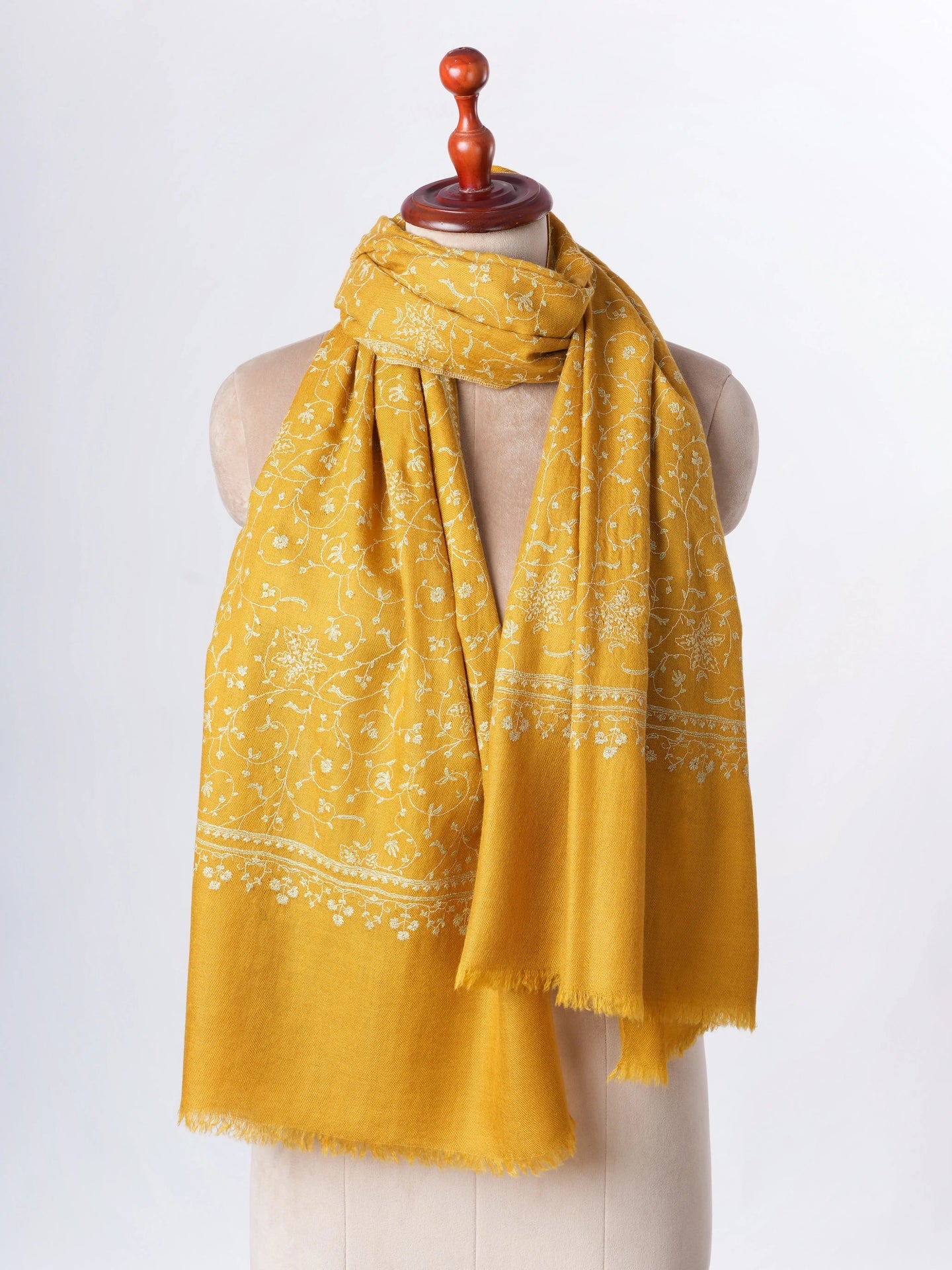 Golden Yellow Baby Soft Cashmere Scarf with Jali Hand Embroidery – Artisan Luxury Shahkaar