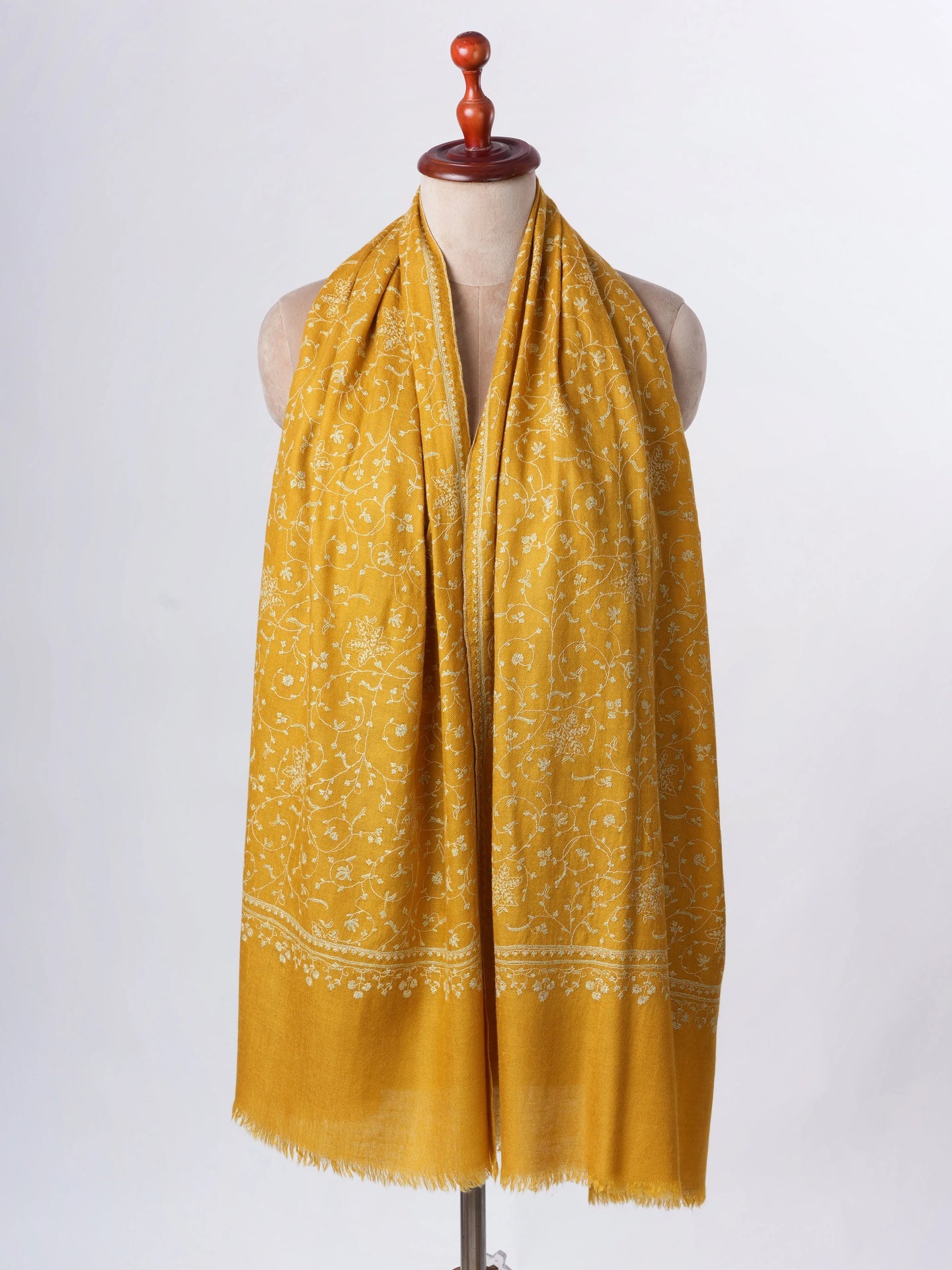 Golden Yellow Baby Soft Cashmere Scarf with Jali Hand Embroidery – Artisan Luxury Shahkaar