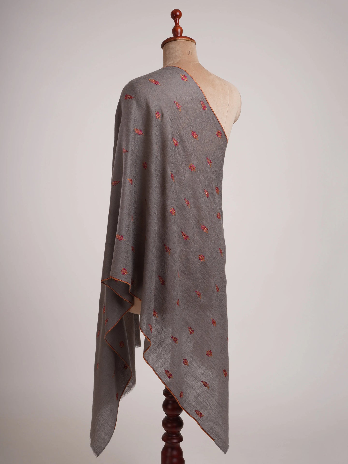 Grey Cashmere Stole with Minimalist Needlework Shahkaar