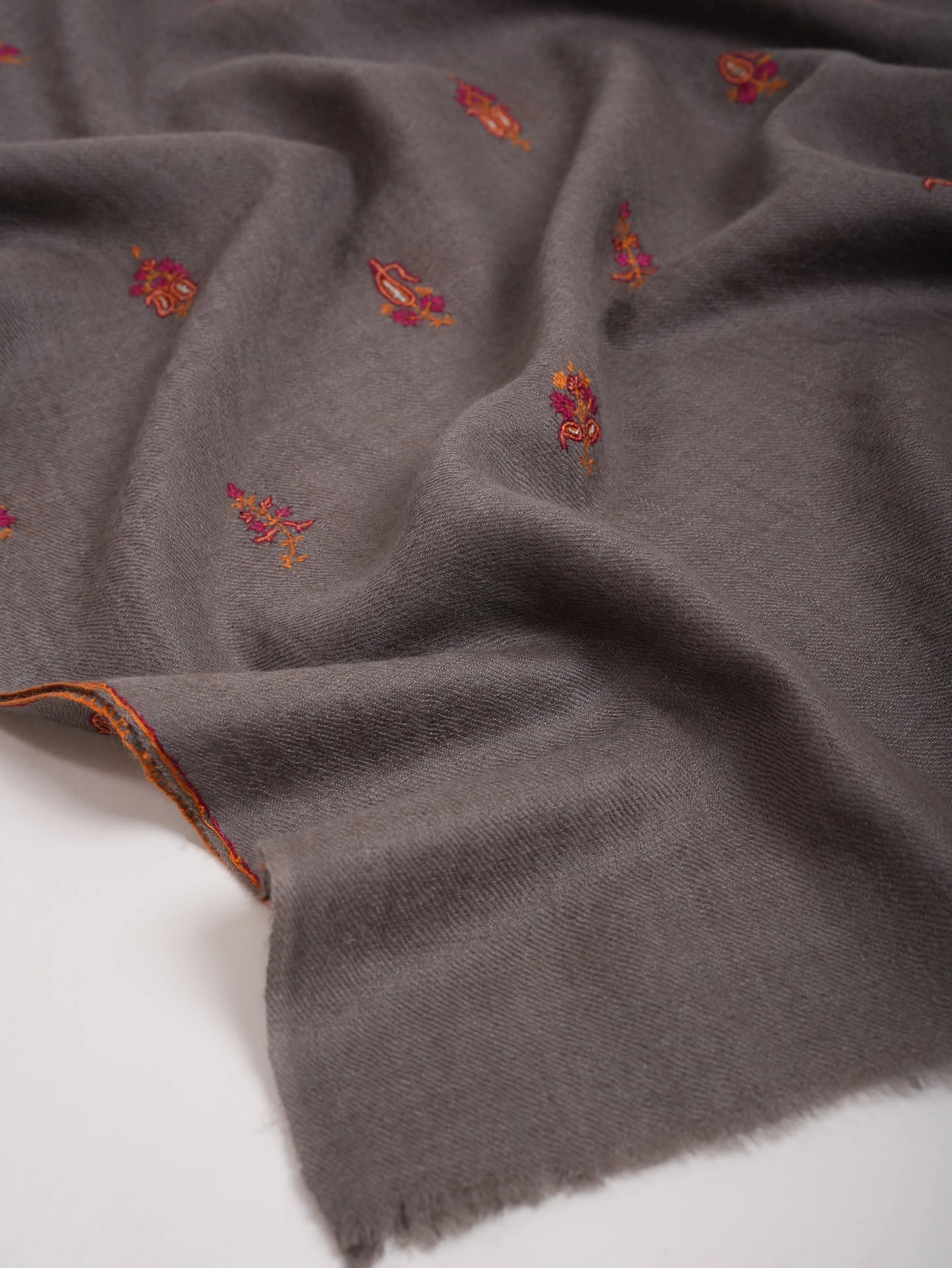 Grey Cashmere Stole with Minimalist Needlework Shahkaar