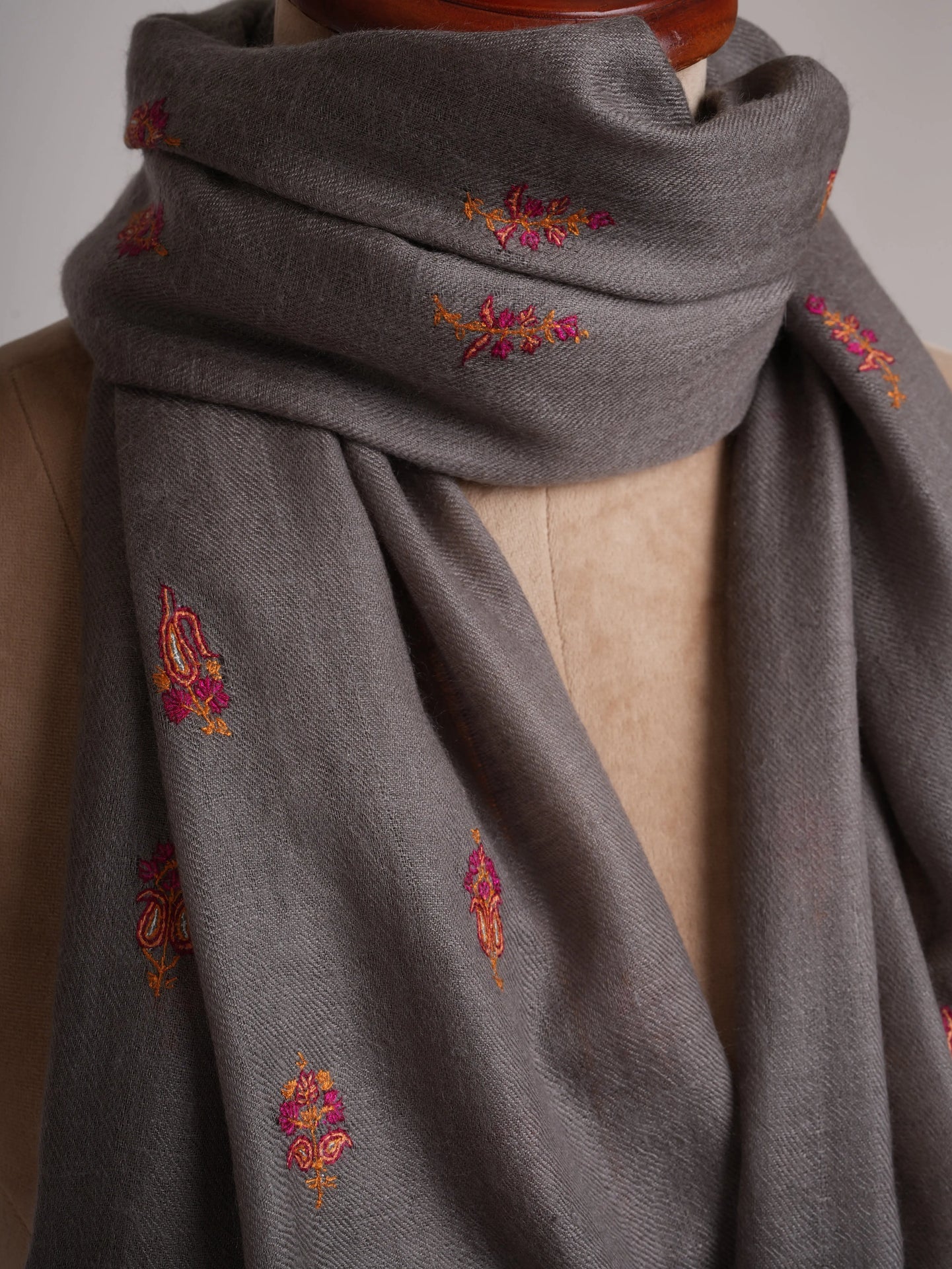 Grey Cashmere Stole with Minimalist Needlework Shahkaar
