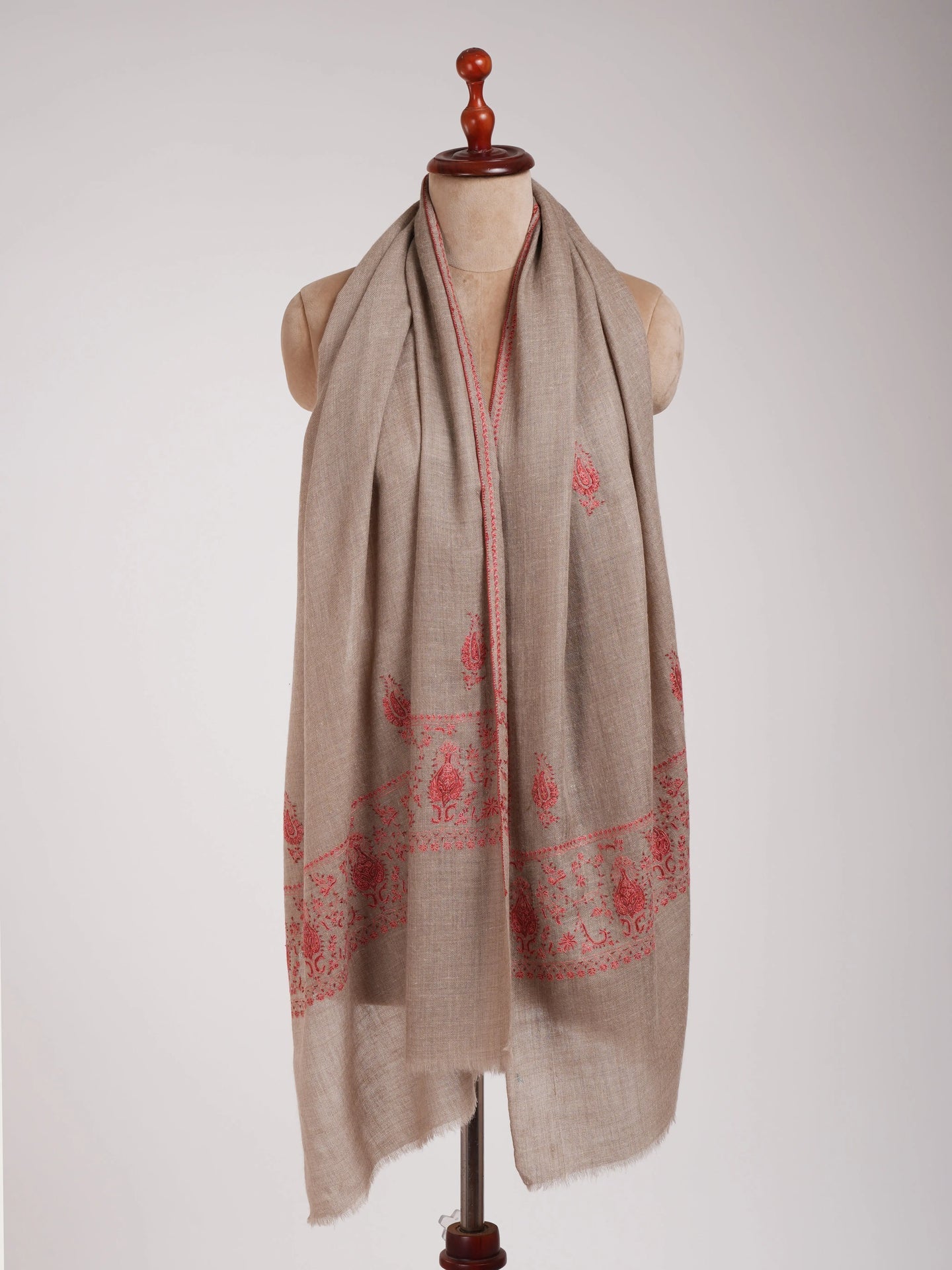 Grey Embroidered Indian Cashmere Wrap Shahkaar