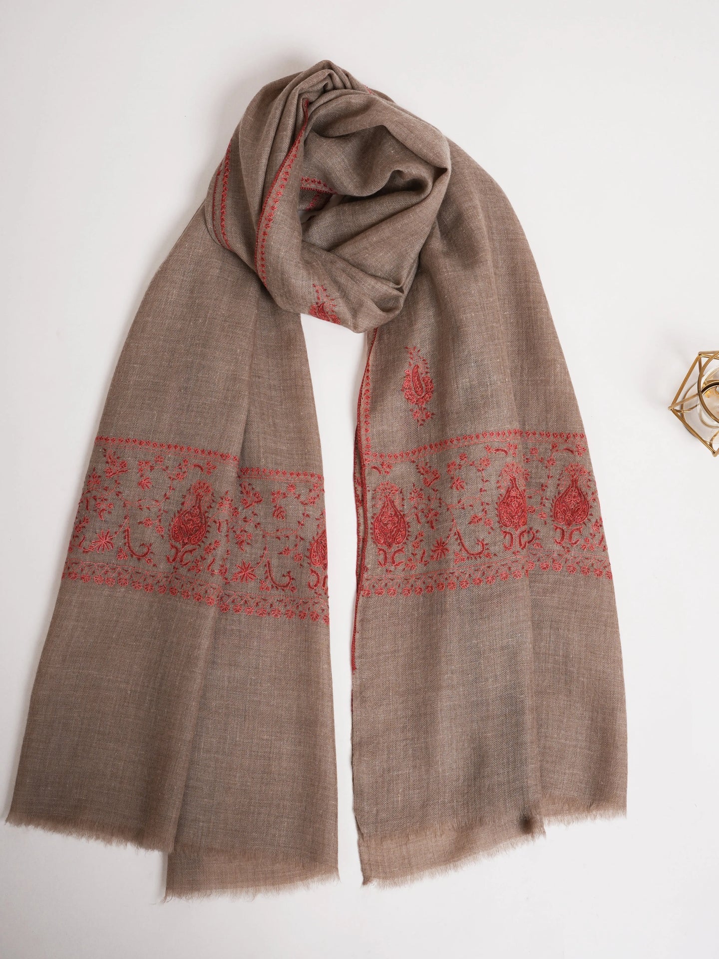 Grey Embroidered Indian Cashmere Wrap Shahkaar