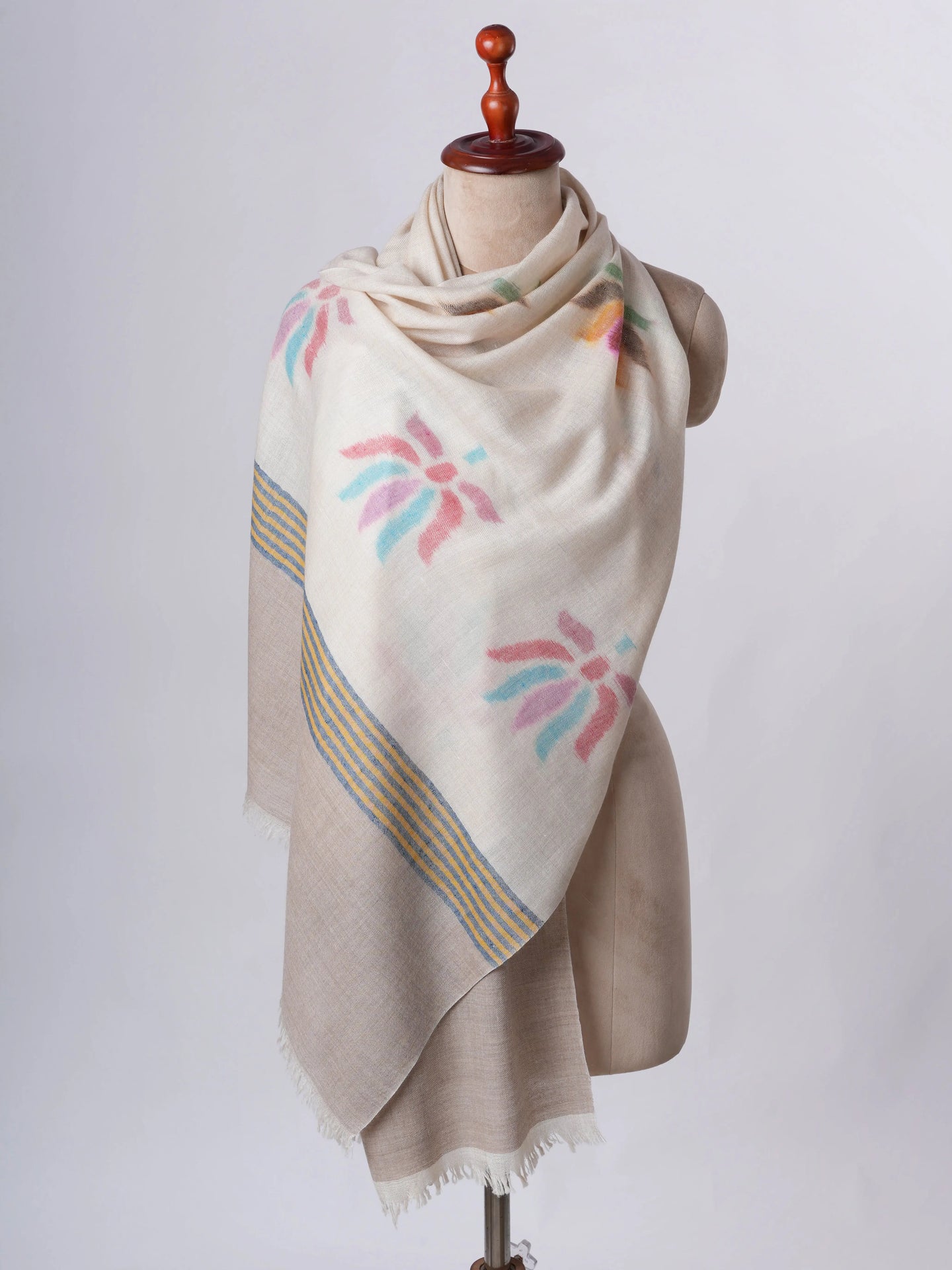Handloom Lotus Ikat Cashmere Scarf – Baby Soft Authentic Cashmere Shahkaar
