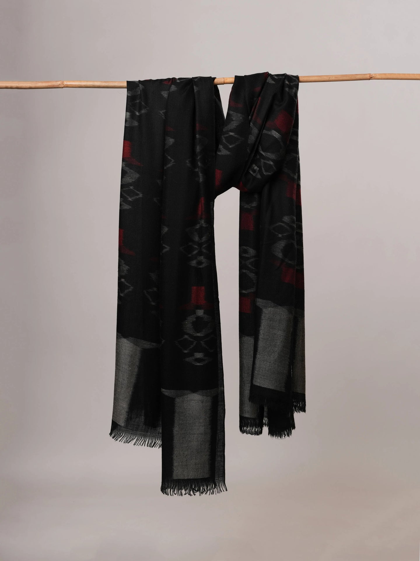 Handloomed Ikat Black Oversized Pashmina Shawl Shahkaar