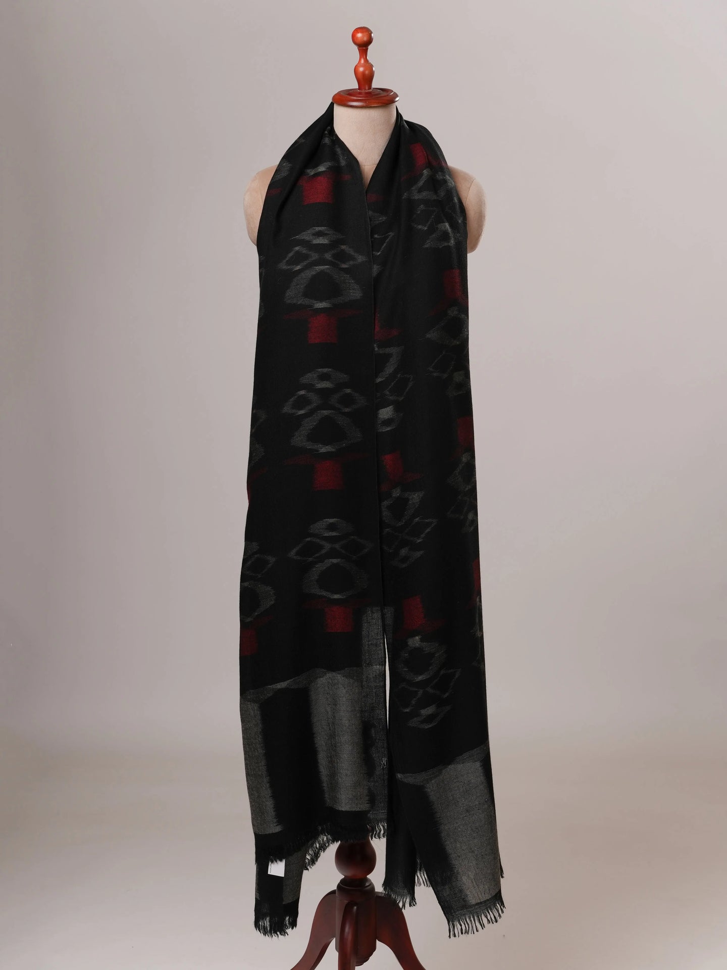 Handloomed Ikat Black Oversized Pashmina Shawl Shahkaar