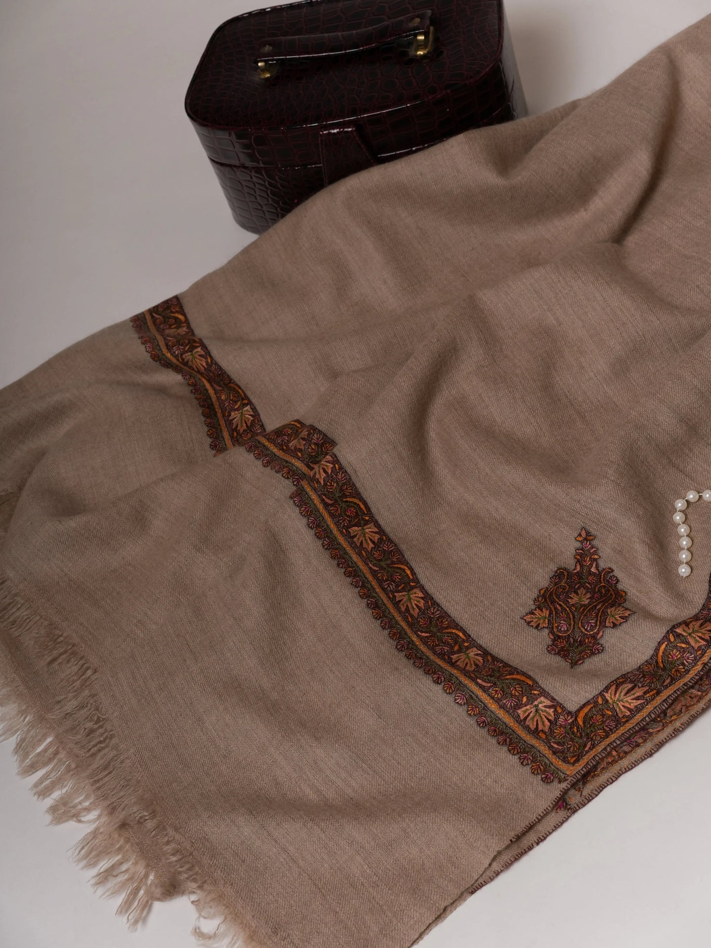 Handspun Pure Pashmina Oversized Shawl with Daur Hand Embroidery Shahkaar