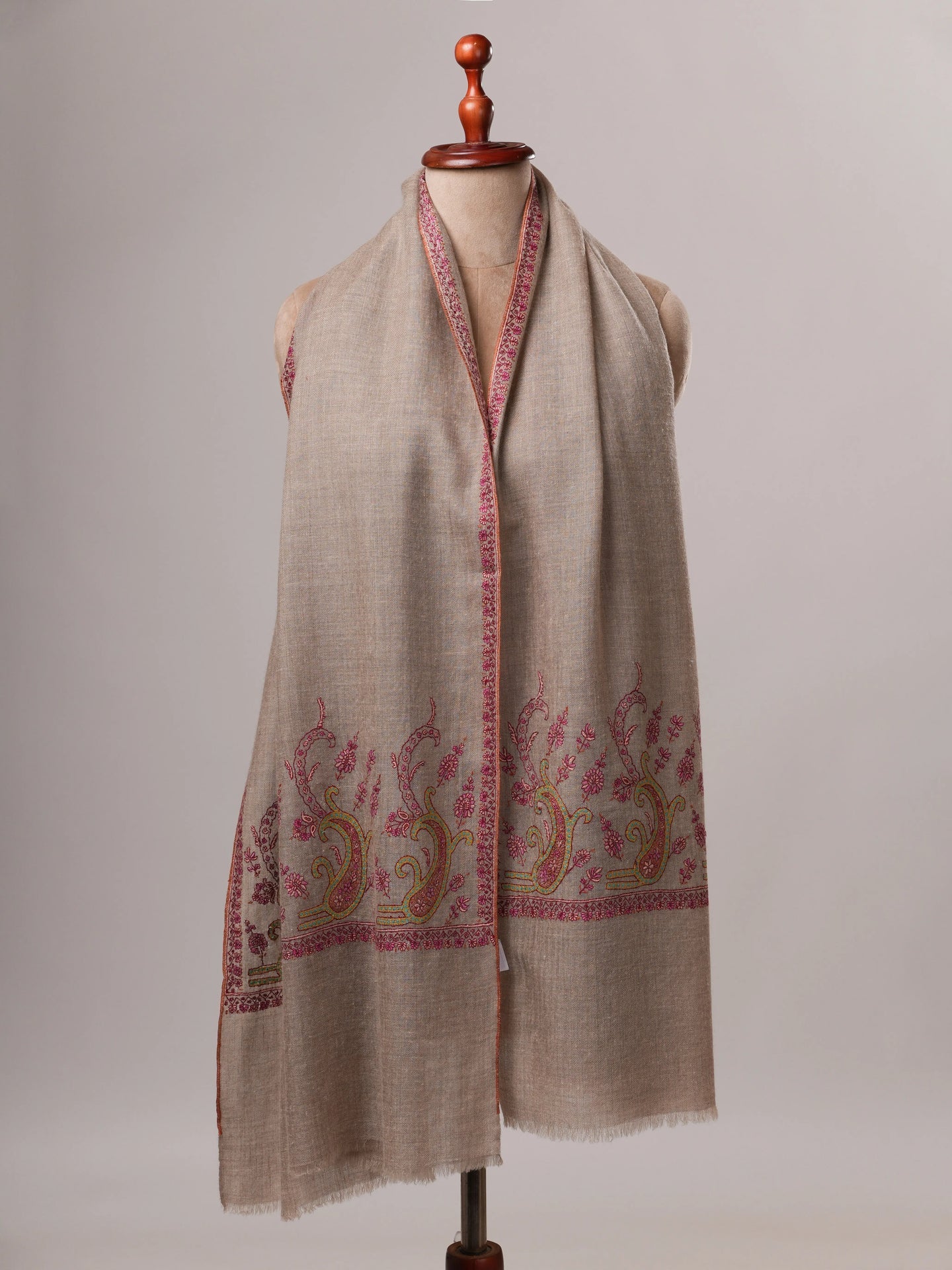 Handwoven Baby Soft Cashmere Scarf with Palla Hand Embroidery Shahkaar