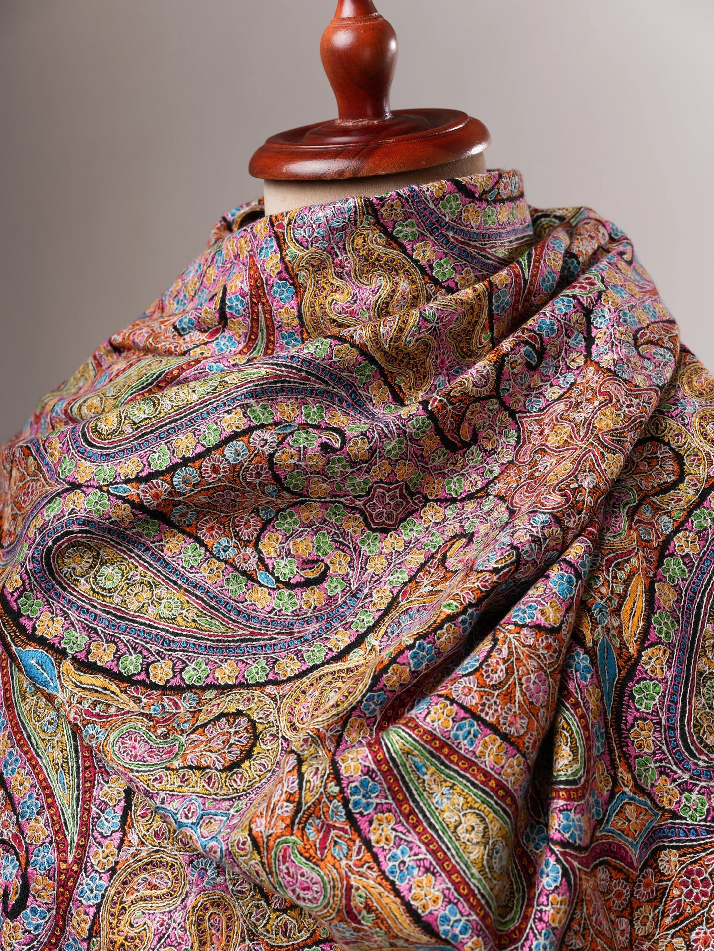 Handwoven Black Pashmina Shawl with Detailed Jamavar Embroidery Shahkaar