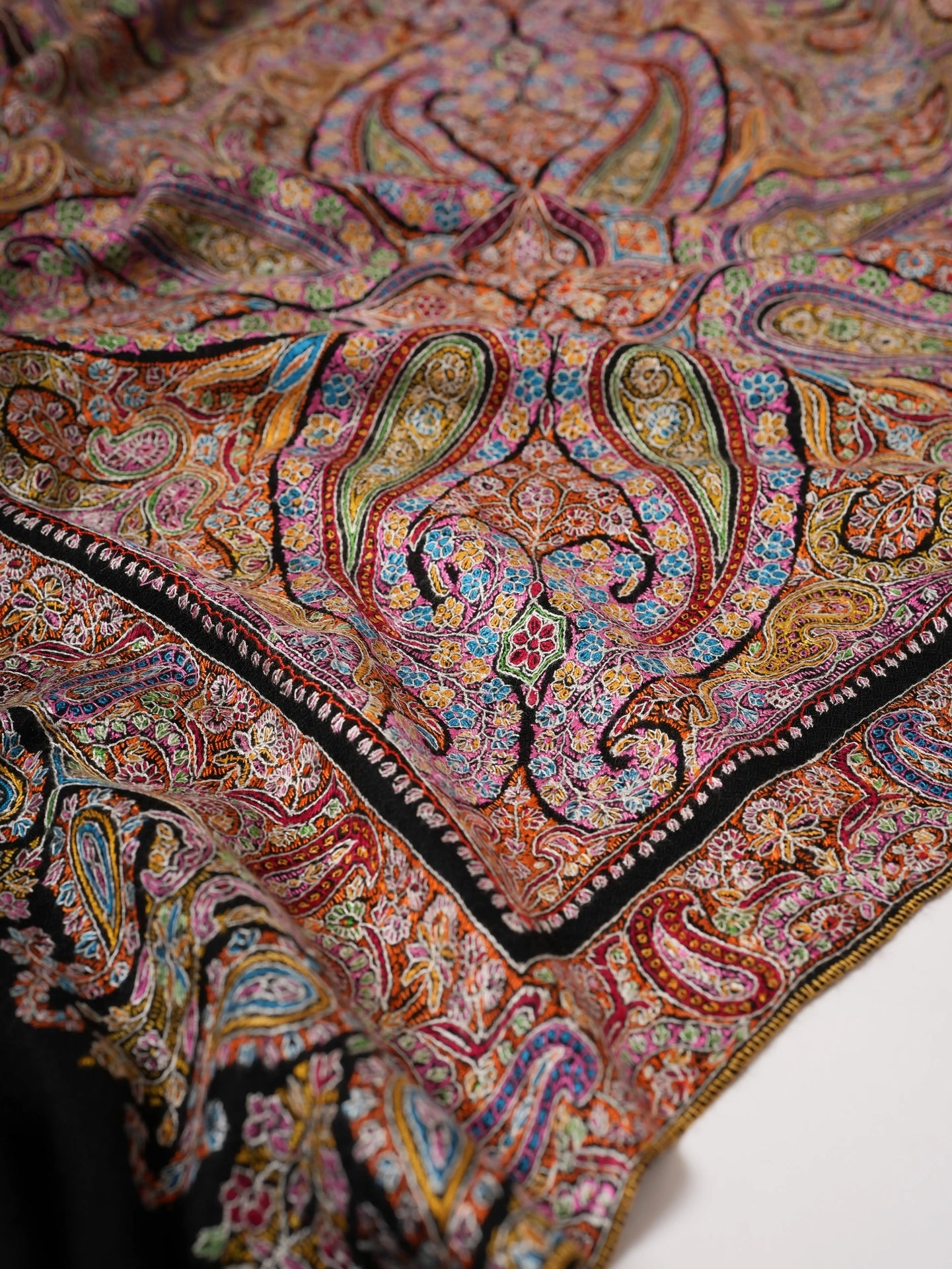 Handwoven Black Pashmina Shawl with Detailed Jamavar Embroidery Shahkaar