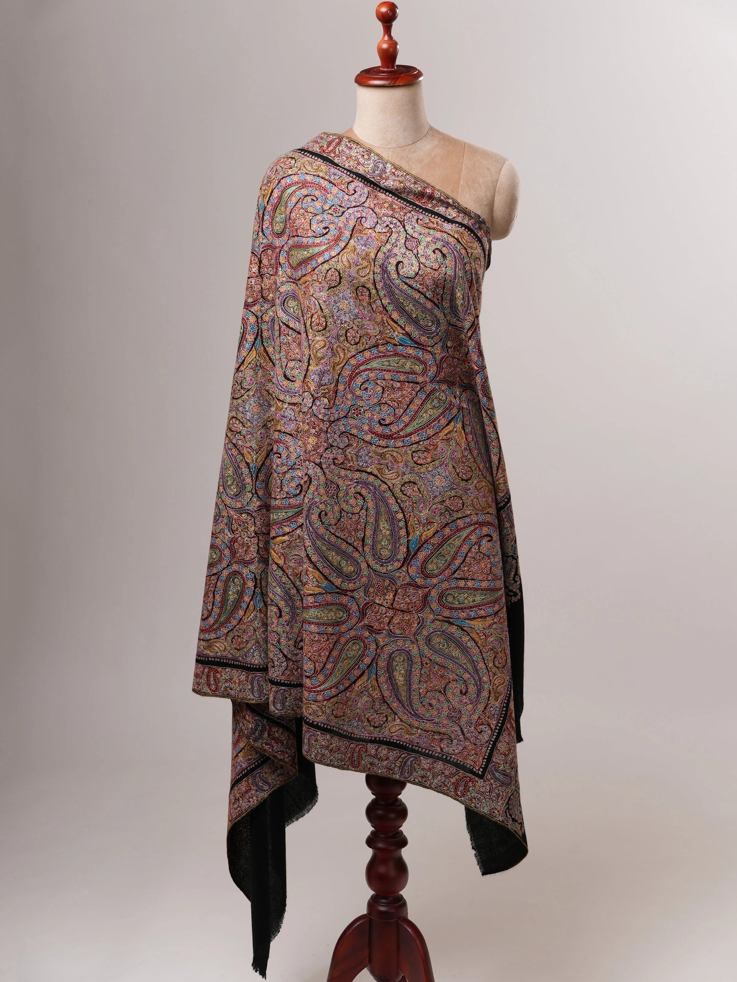 Handwoven Black Pashmina Shawl with Detailed Jamavar Embroidery Shahkaar