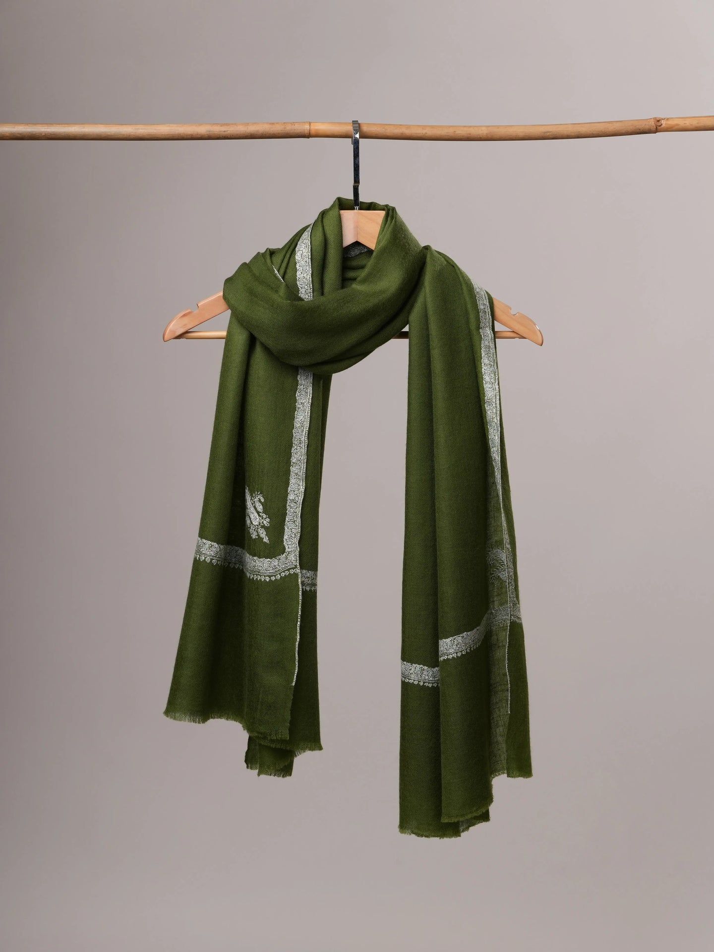 Handwoven Kashmiri Cashmere Scarf with Classic Hashia Embroidery Shahkaar