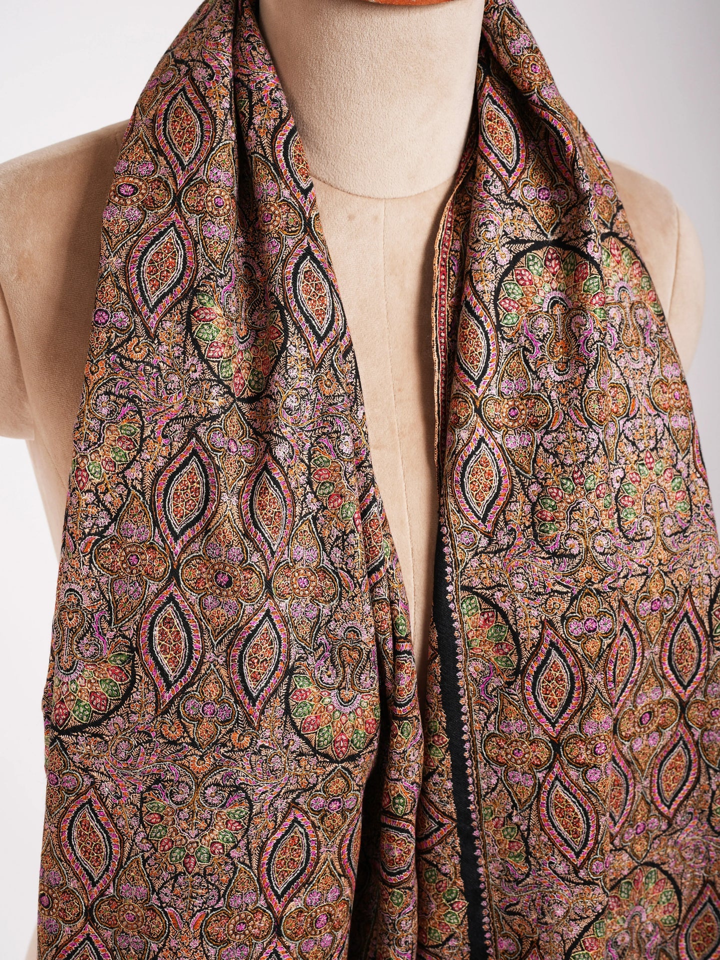 Heirloom Fine Artistic Silk Embroidered Pashmina Jamavar Shawl Shahkaar