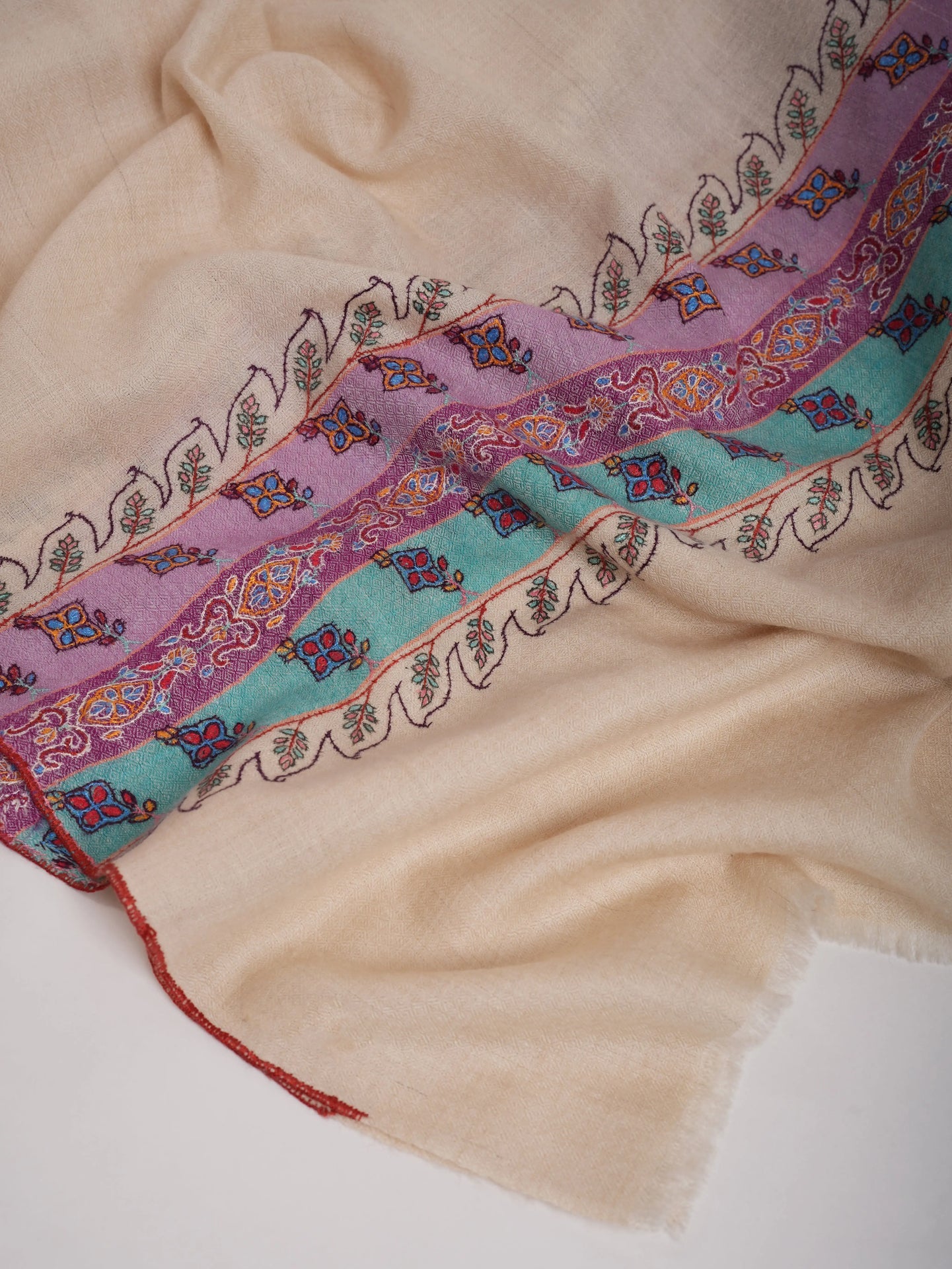 Ivory Pashmina Shawl with Minimalistic Needle work Shahkaar