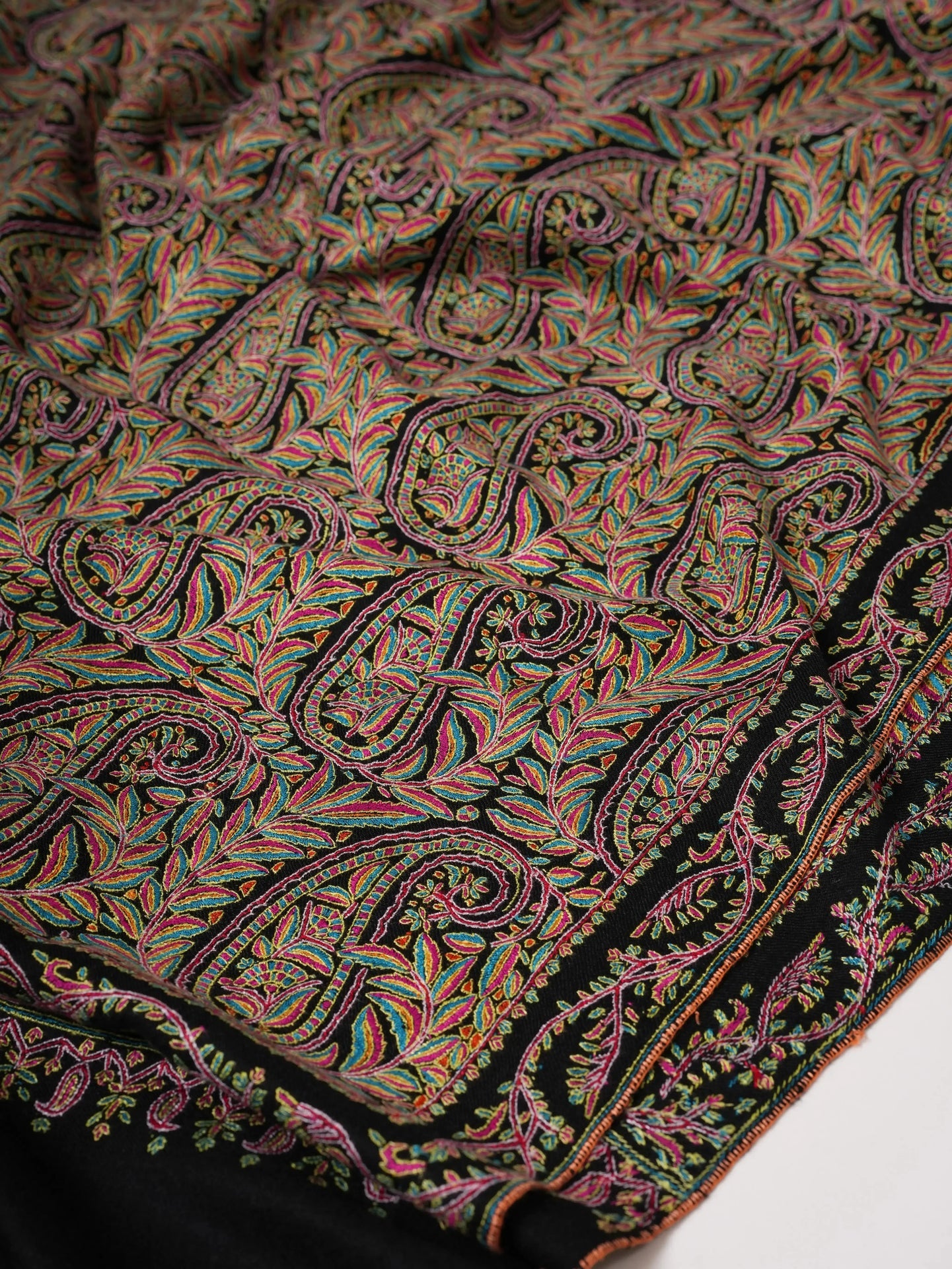 Kashmiri Black Pashmina Jamavar Shawl with Detailed Paisley Handwork Shahkaar
