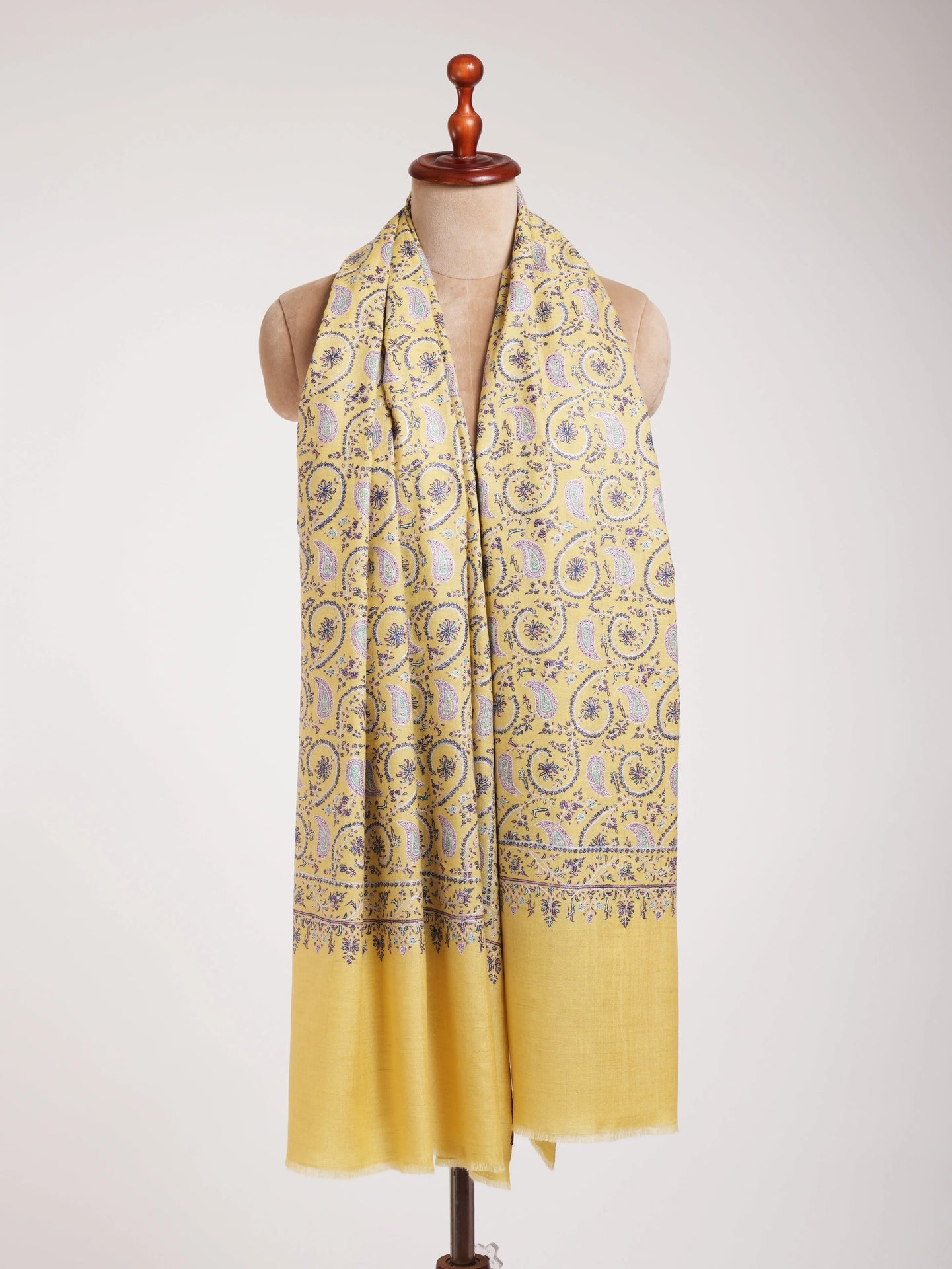 Lemon Yellow Indian Embroidered Kashmiri Jamavar Shawl Shahkaar