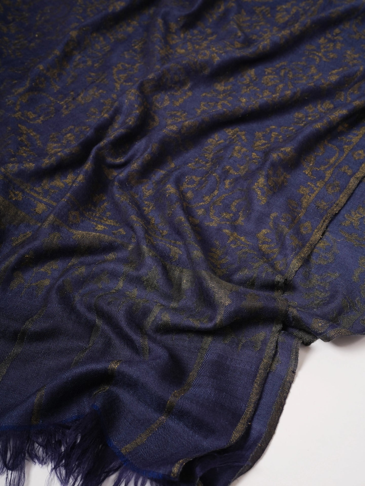 Luxury Blue Pashmina Kani Wrap with Handcrafted Gold Zari Motifs Shahkaar