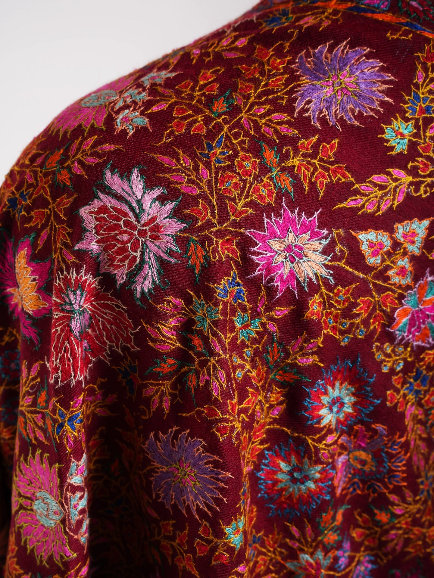 Maroon Hand Embroidered Pashmina Exclusive Jamavar Shawl Shahkaar