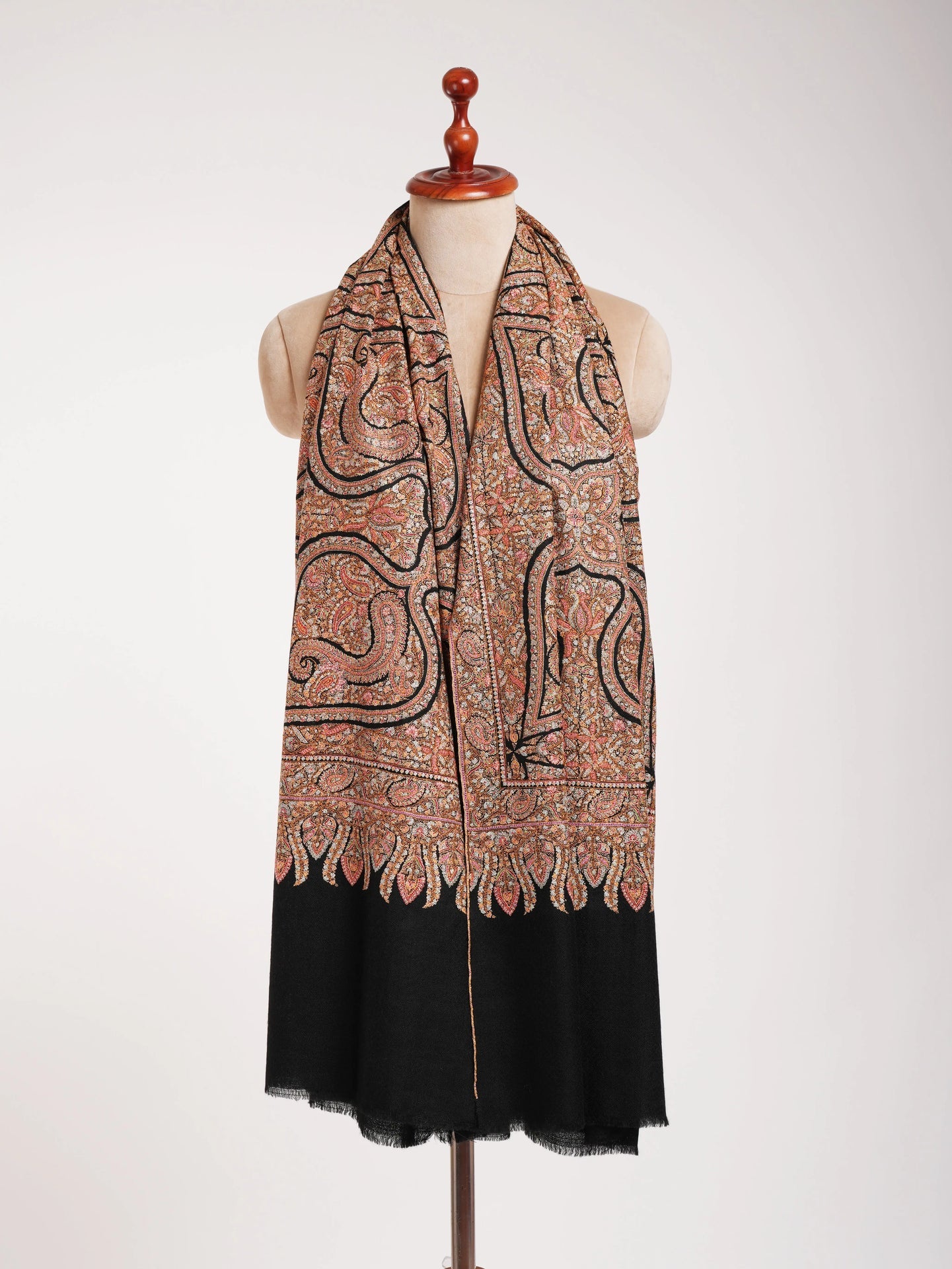 Minute Silk threads Embroidered In Black Pashmina Jamavar Shawl Shahkaar