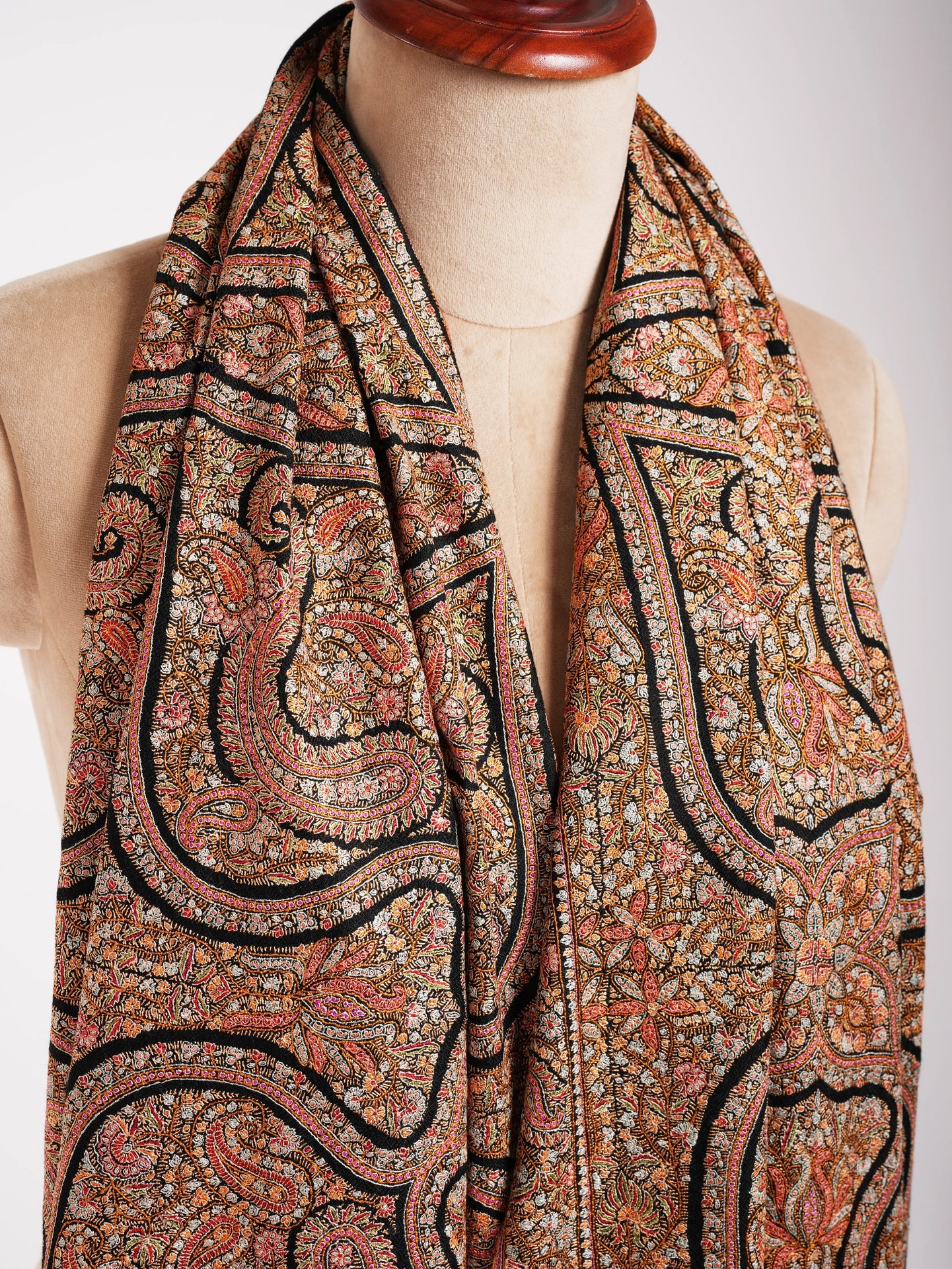 Minute Silk threads Embroidered In Black Pashmina Jamavar Shawl Shahkaar