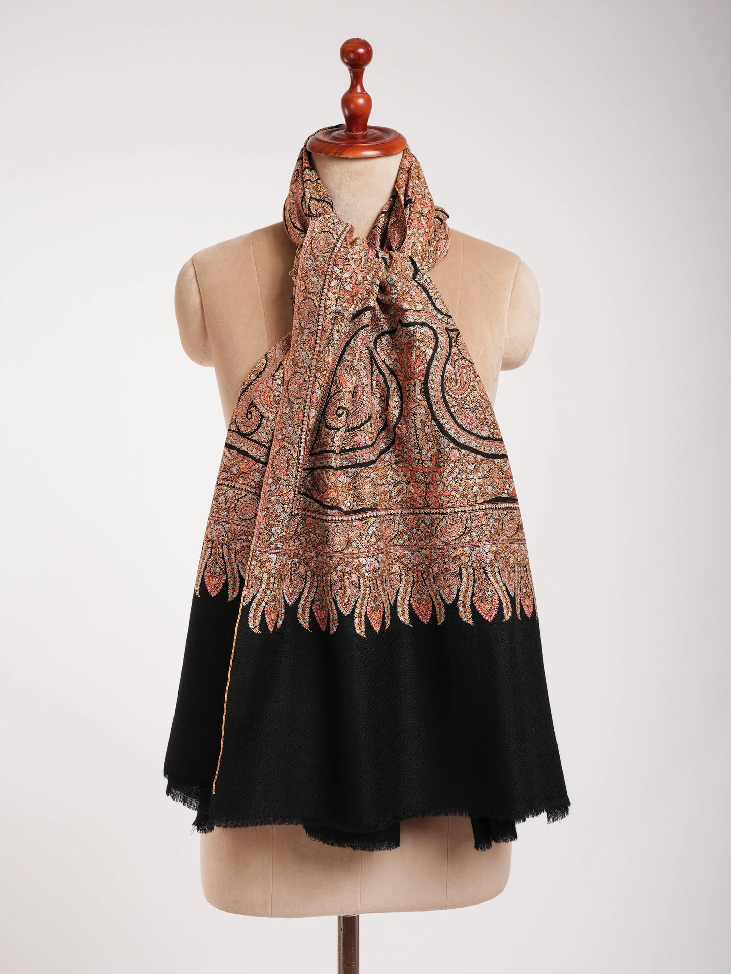 Minute Silk threads Embroidered In Black Pashmina Jamavar Shawl Shahkaar