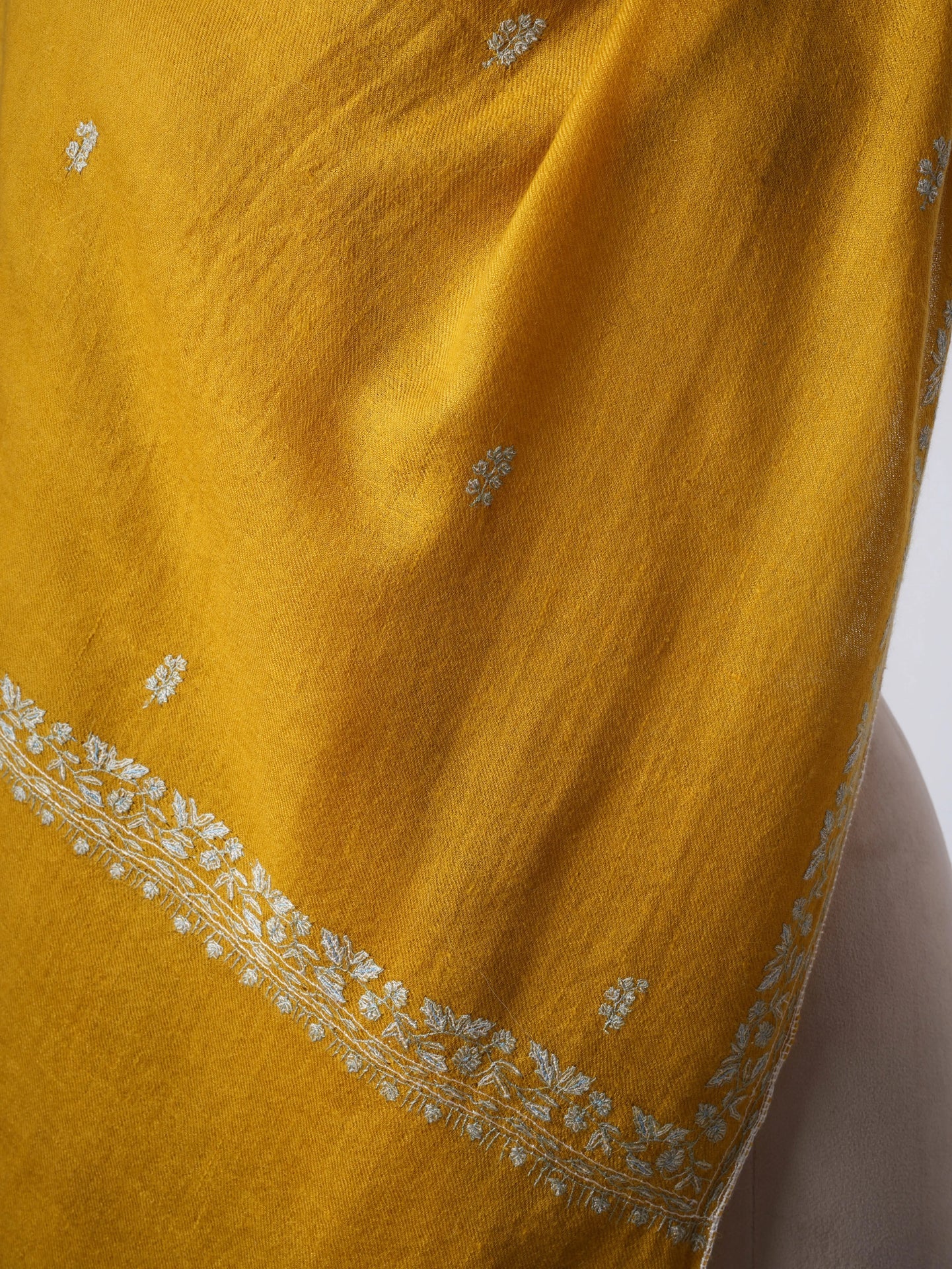 Mustard Baby Soft Cashmere Scarf with Intricate Needlework – Wearable Art Shahkaar