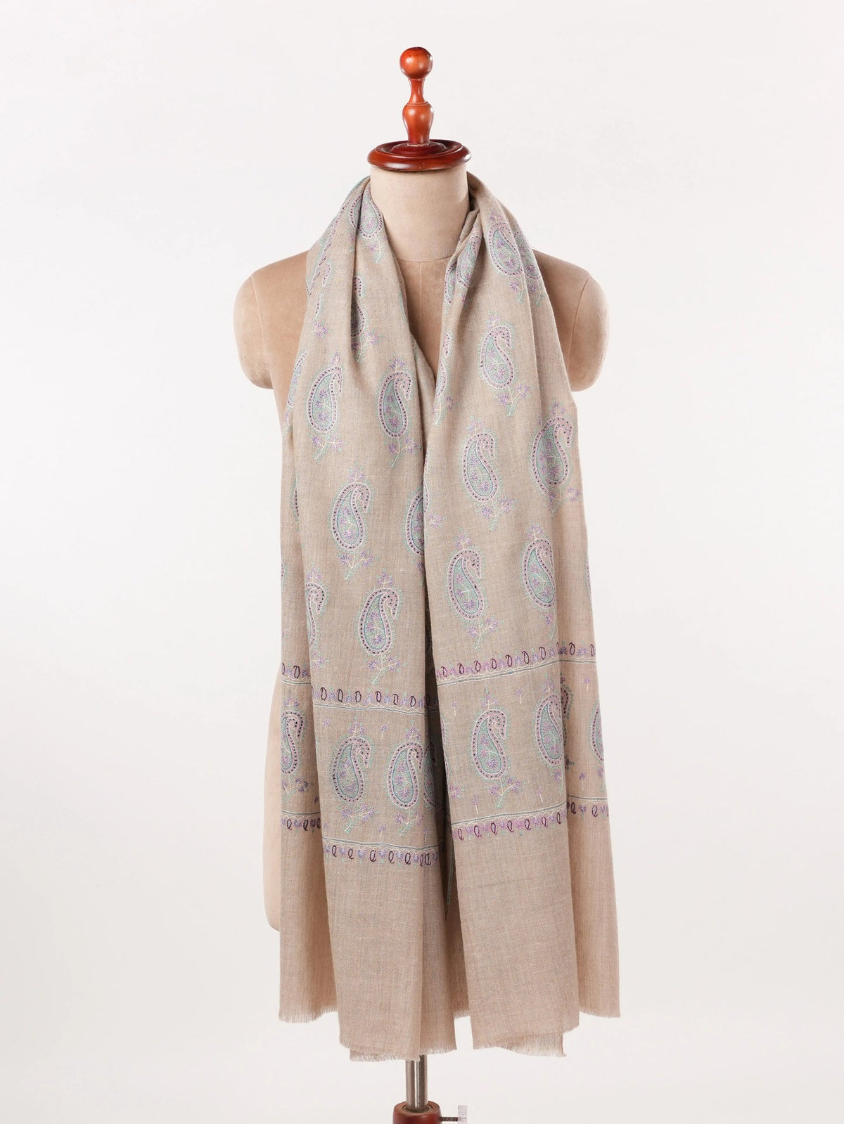 Natural Beige Warm Pashmina Shawl with Buteh Hand Embroidery