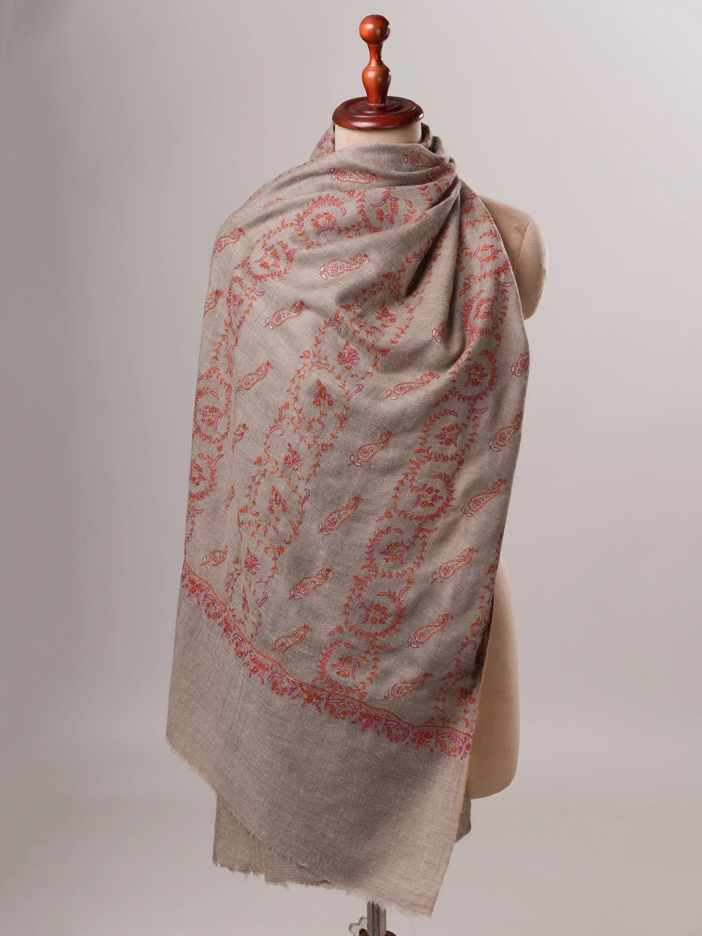 Artisan Crafted Black Cashmere Scarf Featuring Intricate Hand Artwork Shahkaar
